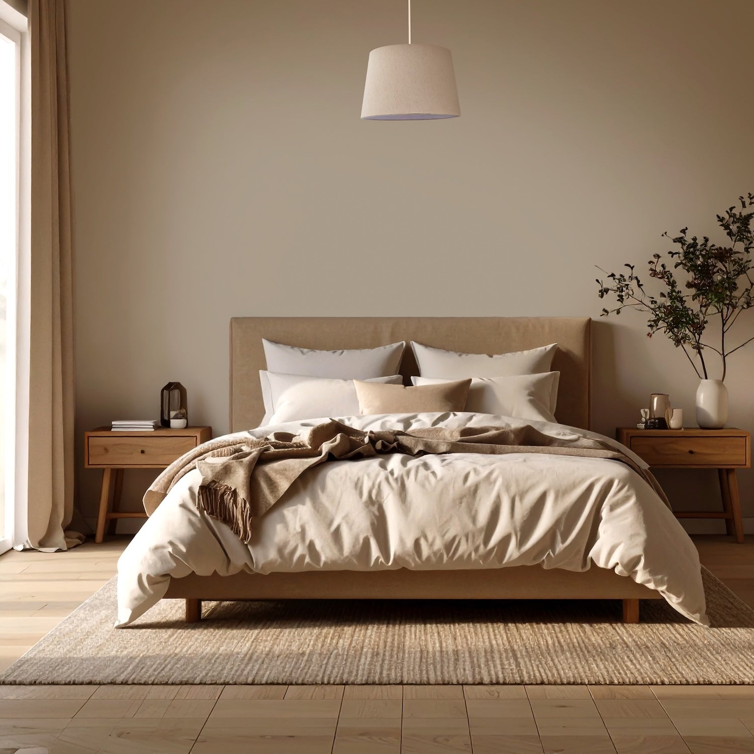 Light Beige Natural Linen Fabric Lamp Shade with White Cotton Lining Image 6