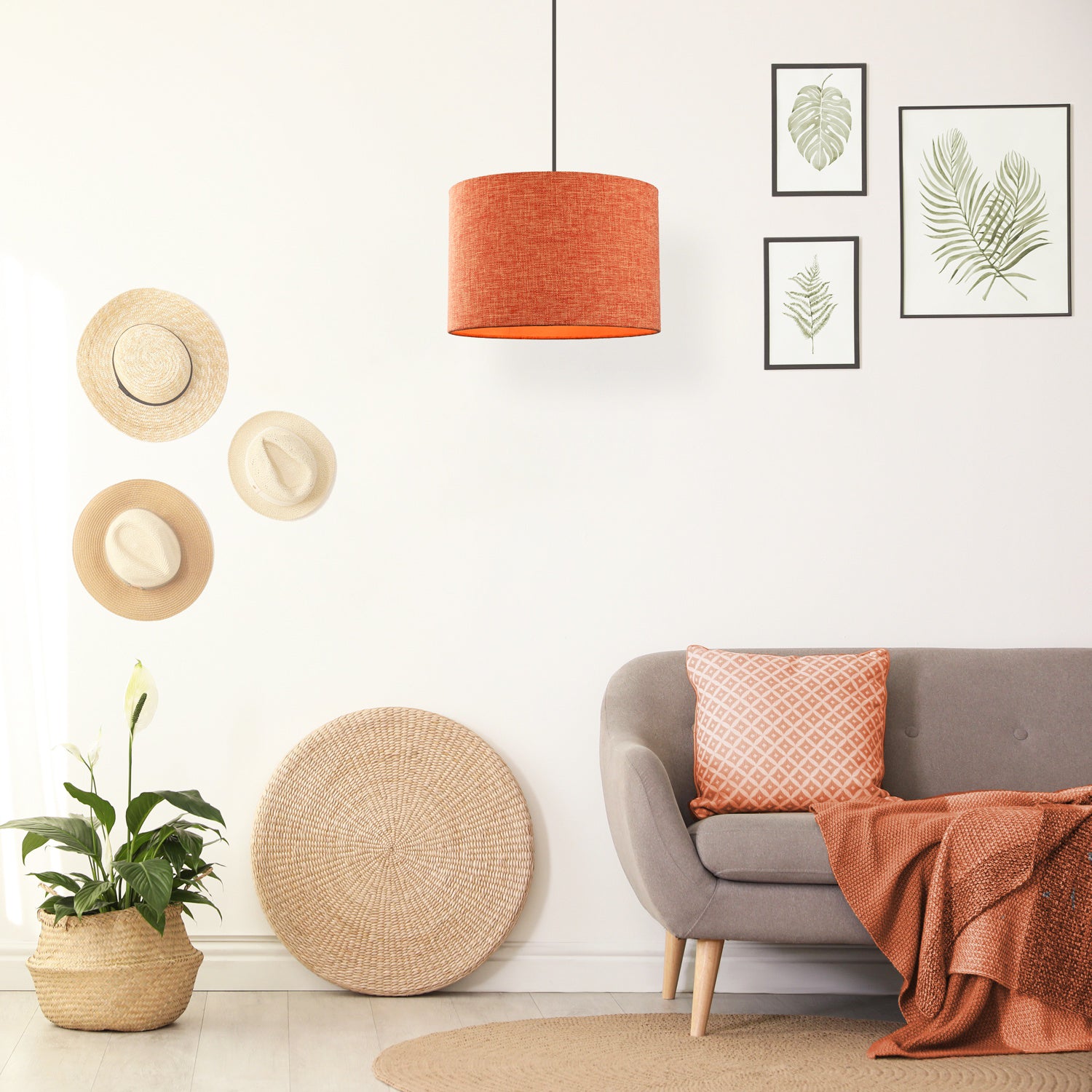 Contemporary and Sleek Orange Natural Linen Fabric Drum Lamp Shade 60w Max Image 7