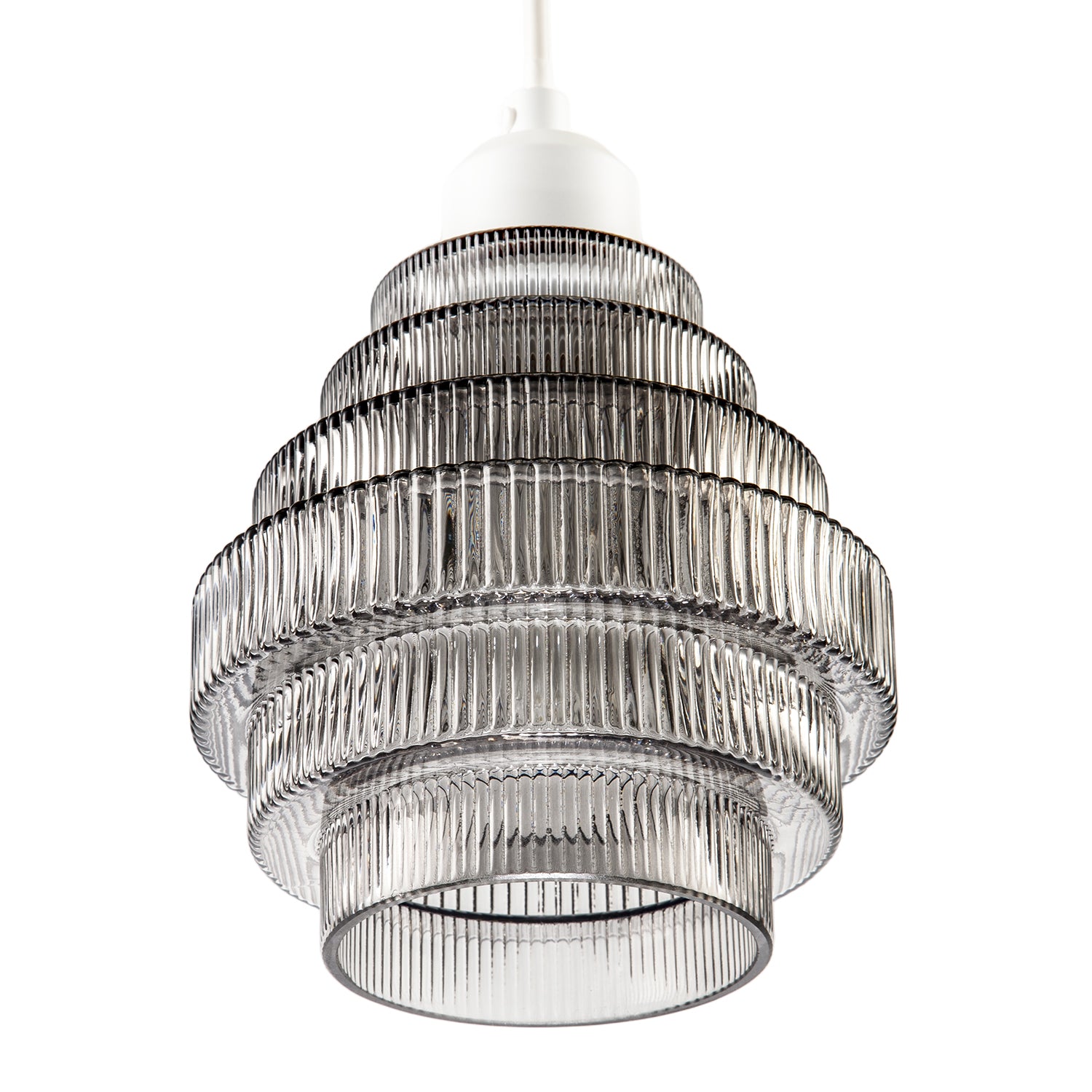 Tiered Stepped Design Smoked Ribbed Glass Pendant Ceiling Light Shade Image 4
