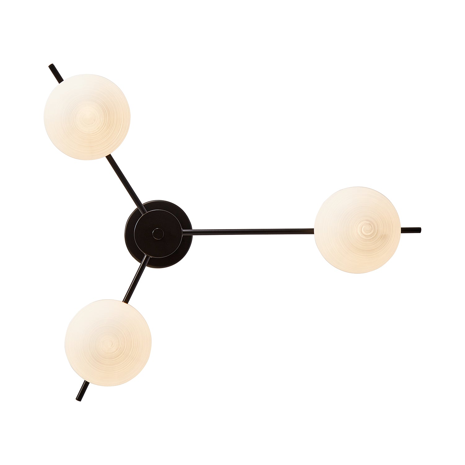 Modern Triple Branch Black Ceiling Light Fitting with White Swirl Glass Shades Image 5