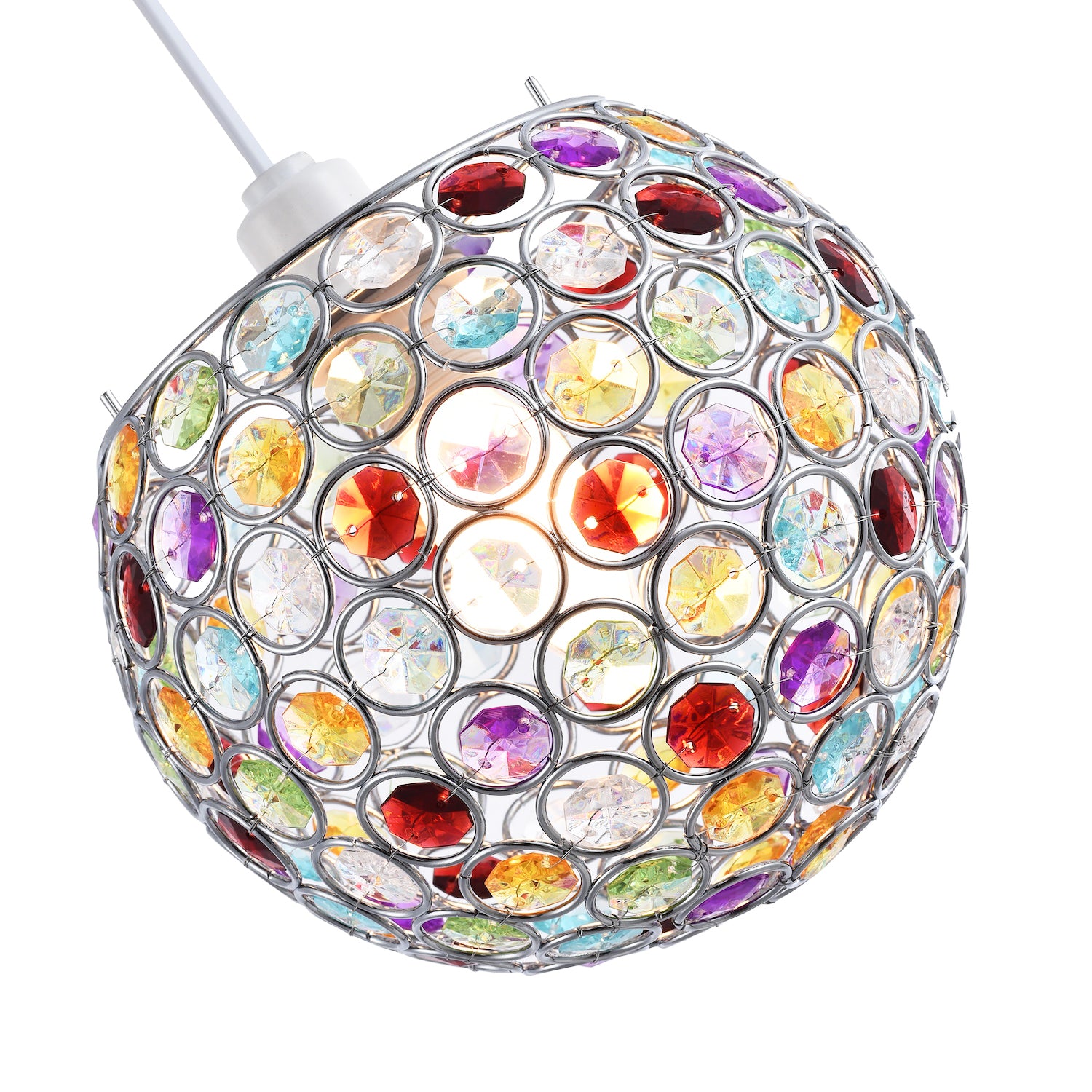 Modern Round Globe Easy Fit Pendant Shade with Small Multi Acrylic Bead Jewels Image 5