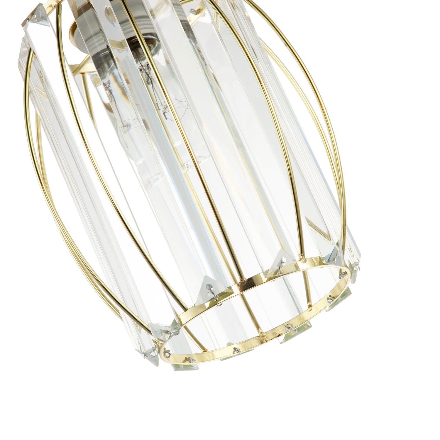Modern Polished Gold Pendant Lighting Shade with Clear Glass Prisms Image 5