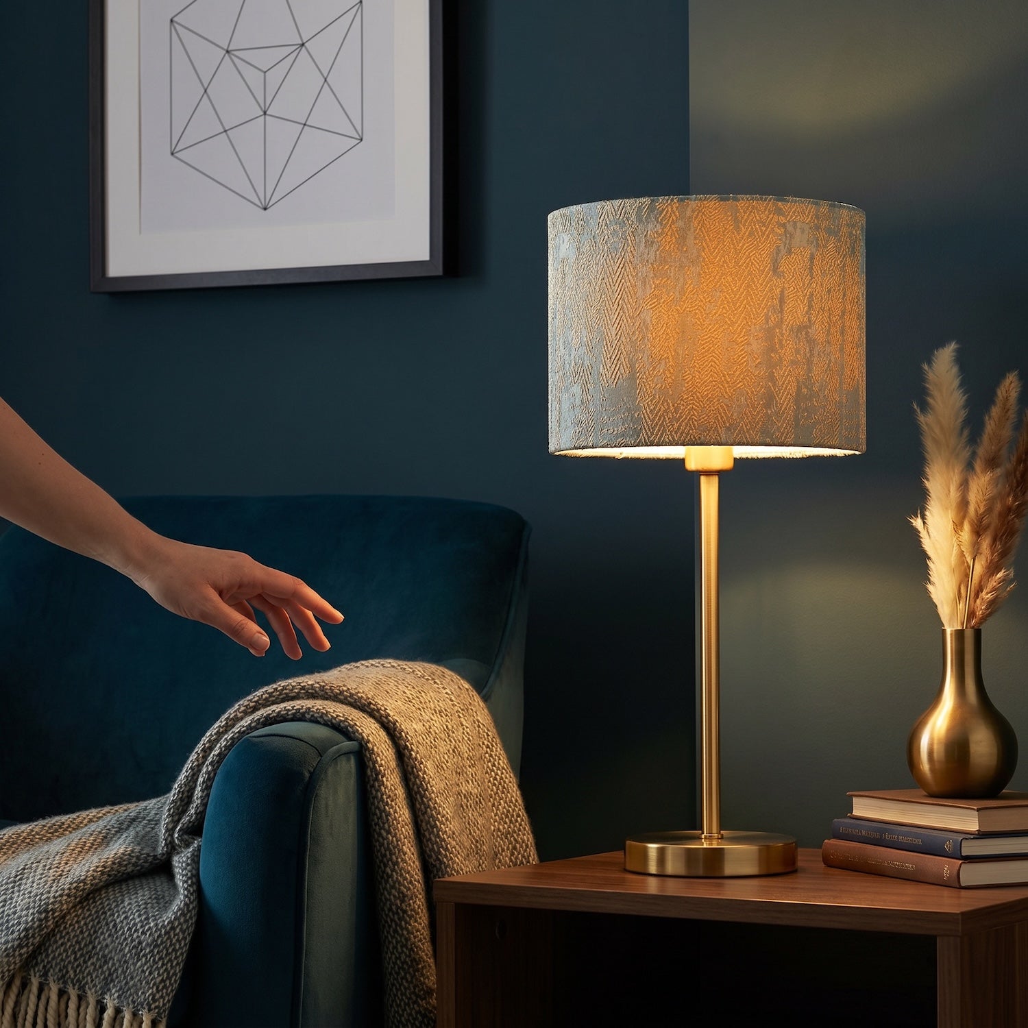 Textured Herringbone and Chevron Jacquard Lampshade in Gold and Silver Image 6