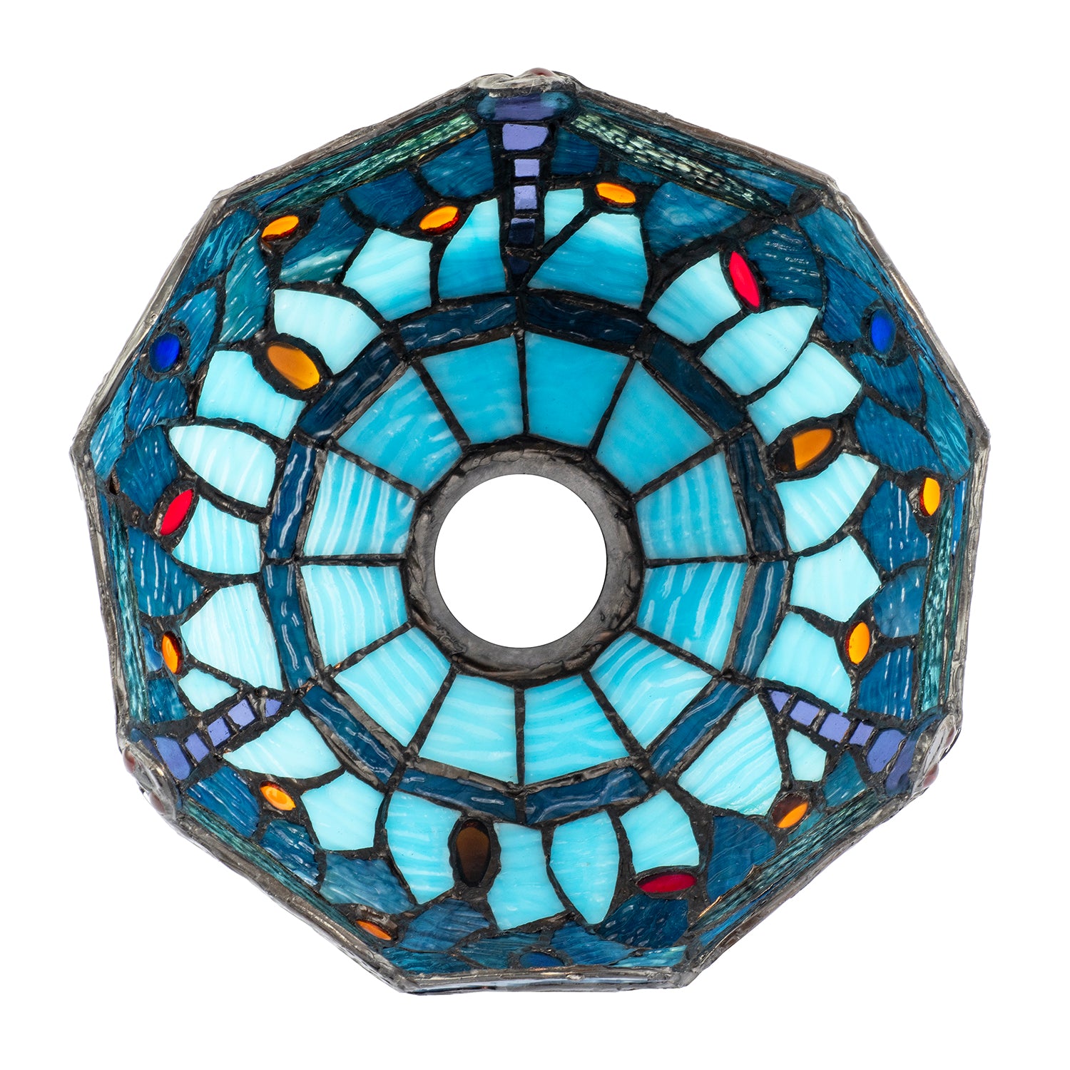 Midnight and Sky Blue Stained Glass Dragonfly Tiffany Pendant Shade Image 3