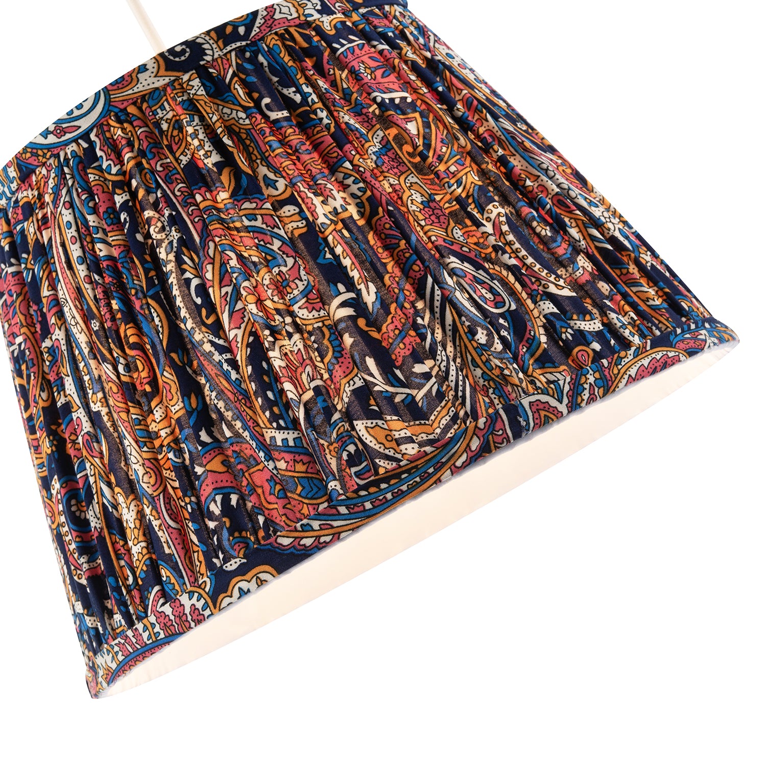 Colourful Pleated Cotton Fabric Lamp Shade with Ornate Floral Design Image 3