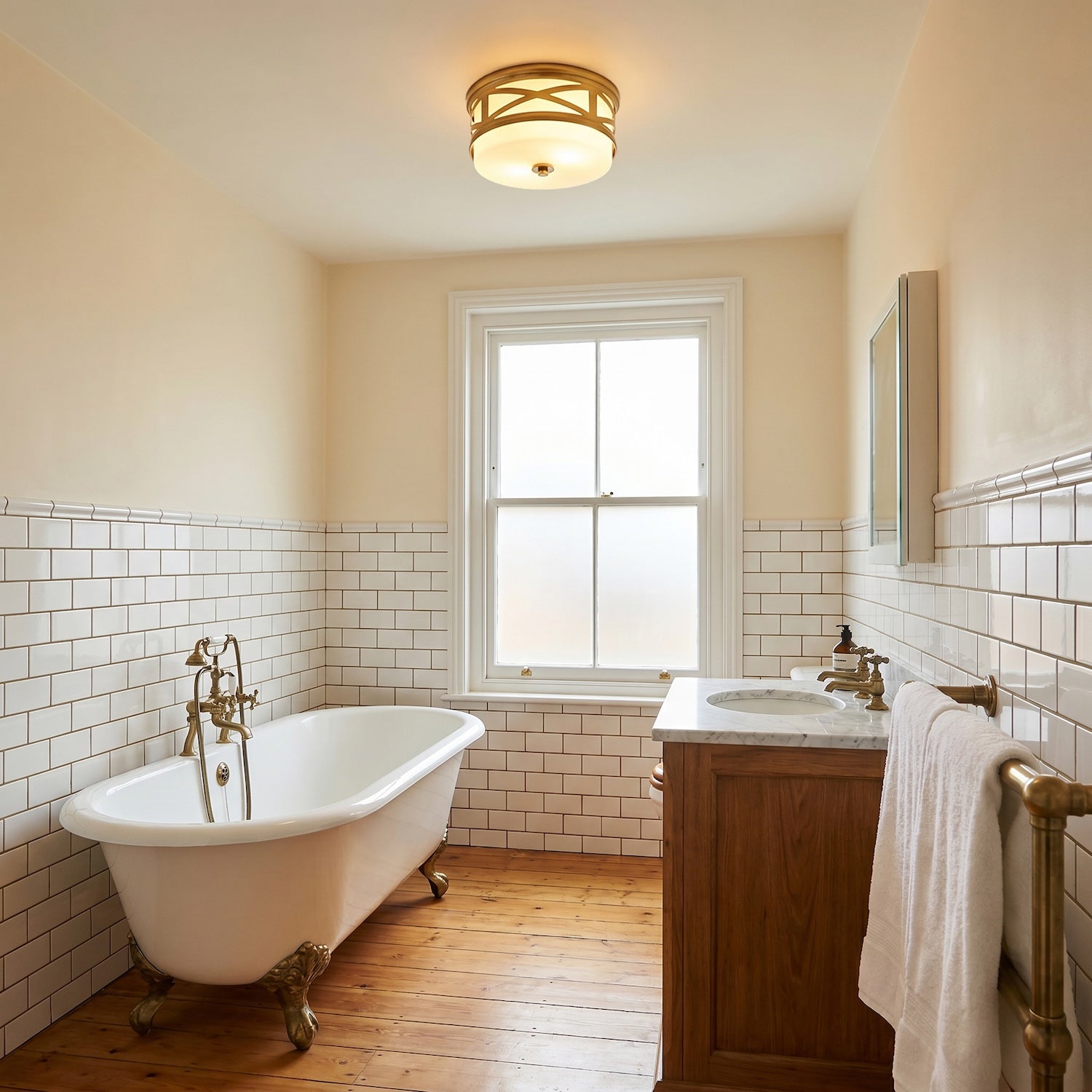 Vintage Classic Bathroom Flush Ceiling Light Fitting in Antique Brass Image 6