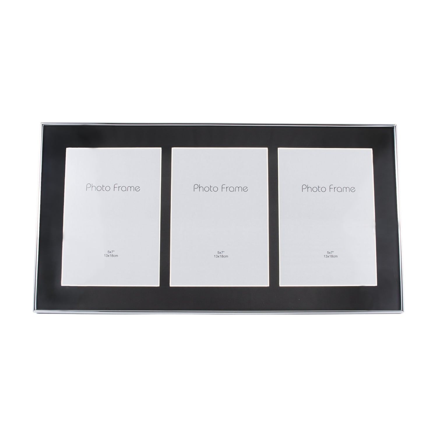 Black Gloss and Chrome Plated Metal Triple Collage Photo Frame for Wall or Table Image 1