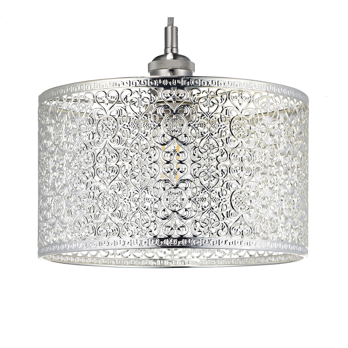 Ornate Moroccan Style Decorated Shiny Metal Pendant Shade 25cm x 15cm