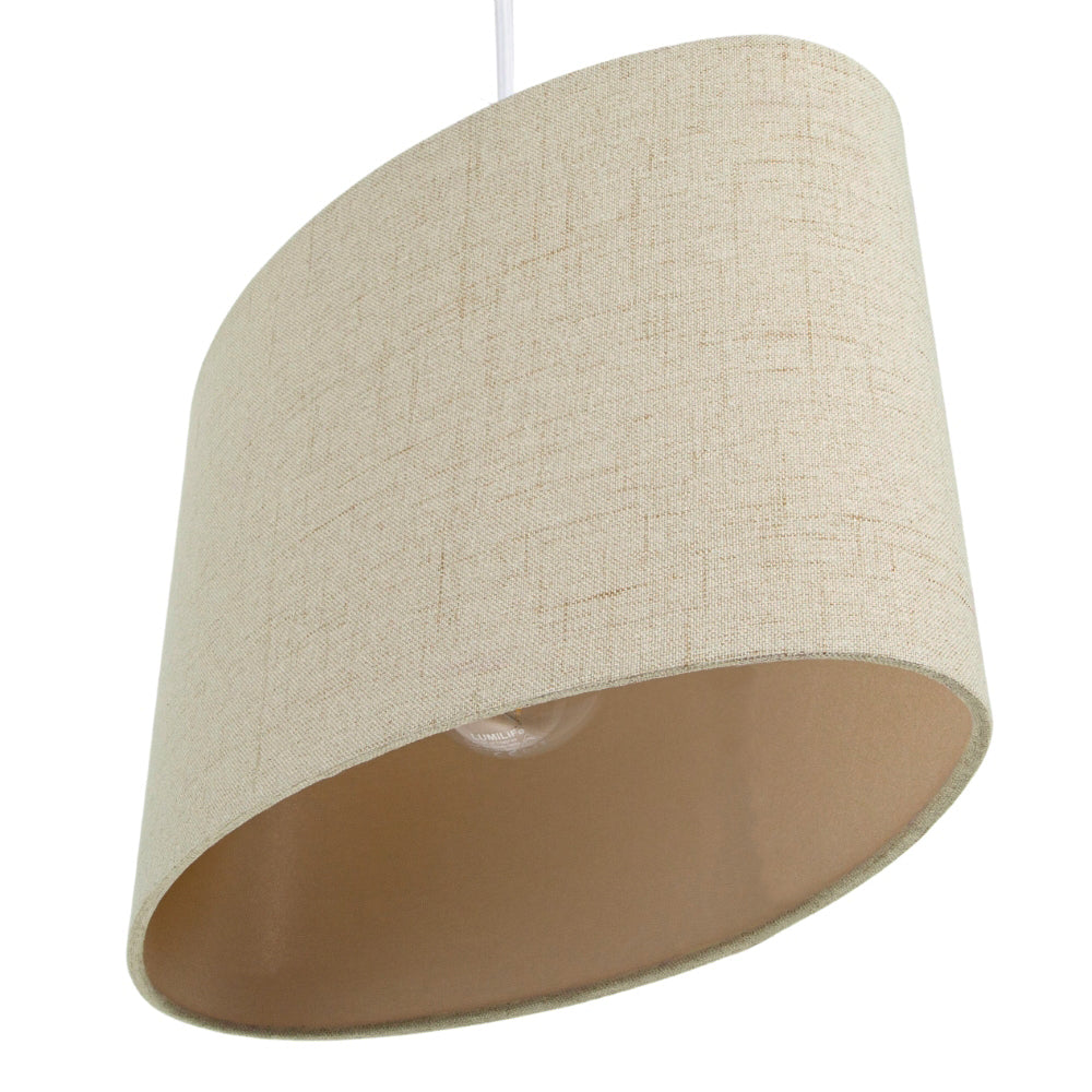 Contemporary and Sleek Taupe Stitched Effect Linen Fabric Oval Lamp Shade Image 4