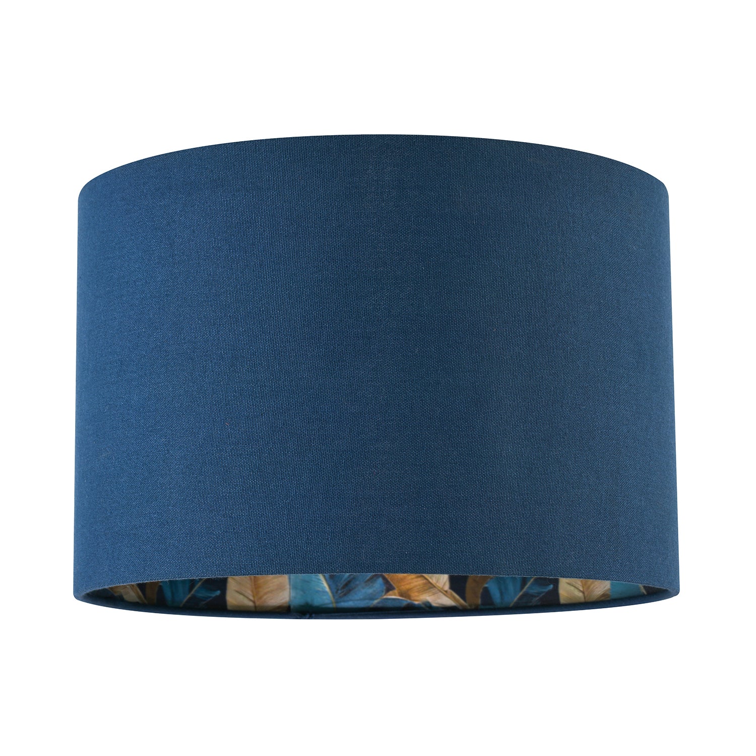 Modern Midnight Blue Linen Lamp Shade with Leaf Floral Pattern Lining Image 1