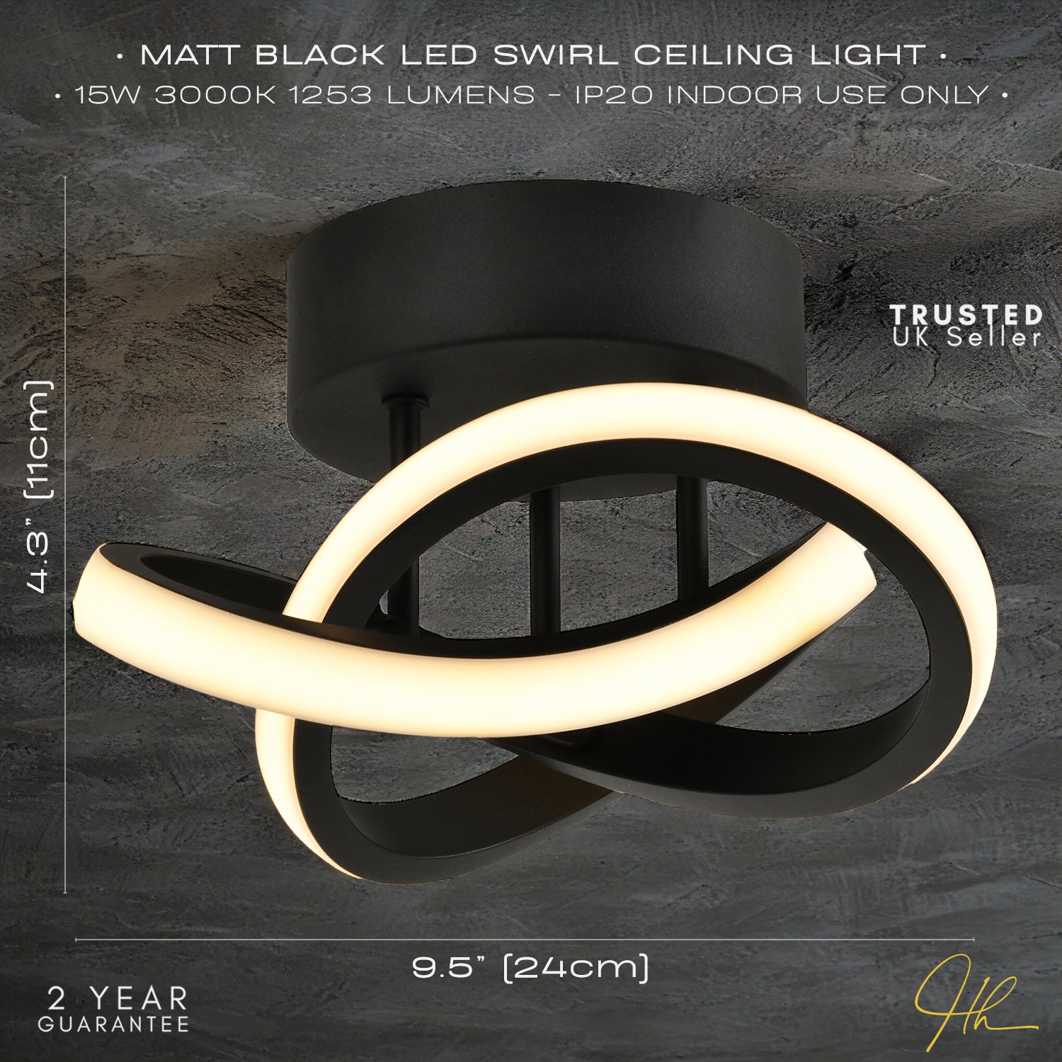 Modern LED Black Ceiling Light with Swirl Thick Metal Strip Creates 1253 Lumens Image 6