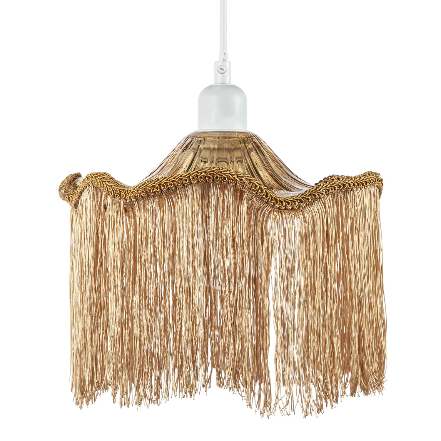 Striking Gold Fringed Orange Glass Pendant Shade with Long Tassels Image 5