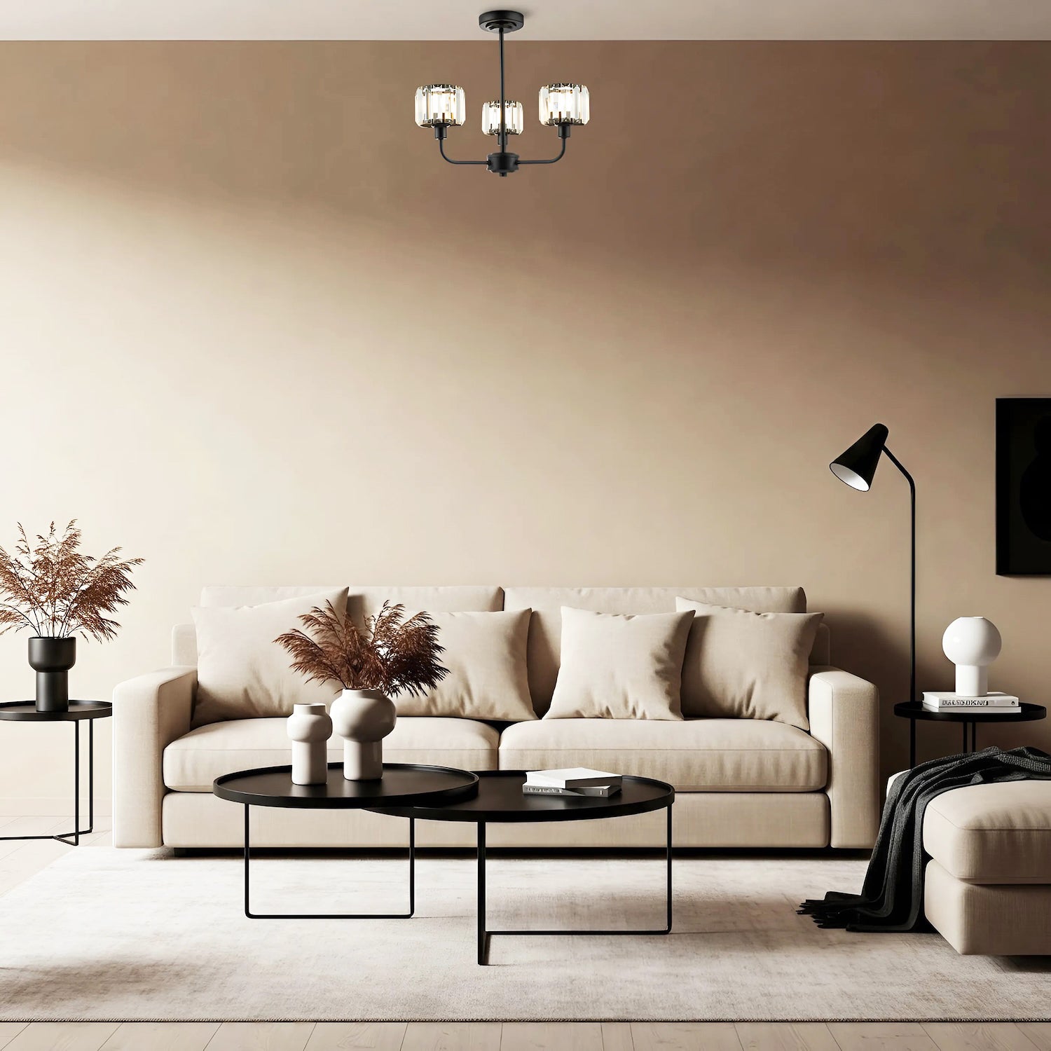 Modern Black Ceiling Light Fitting with Clear Crystal Glass Rods on Three Shades Image 7