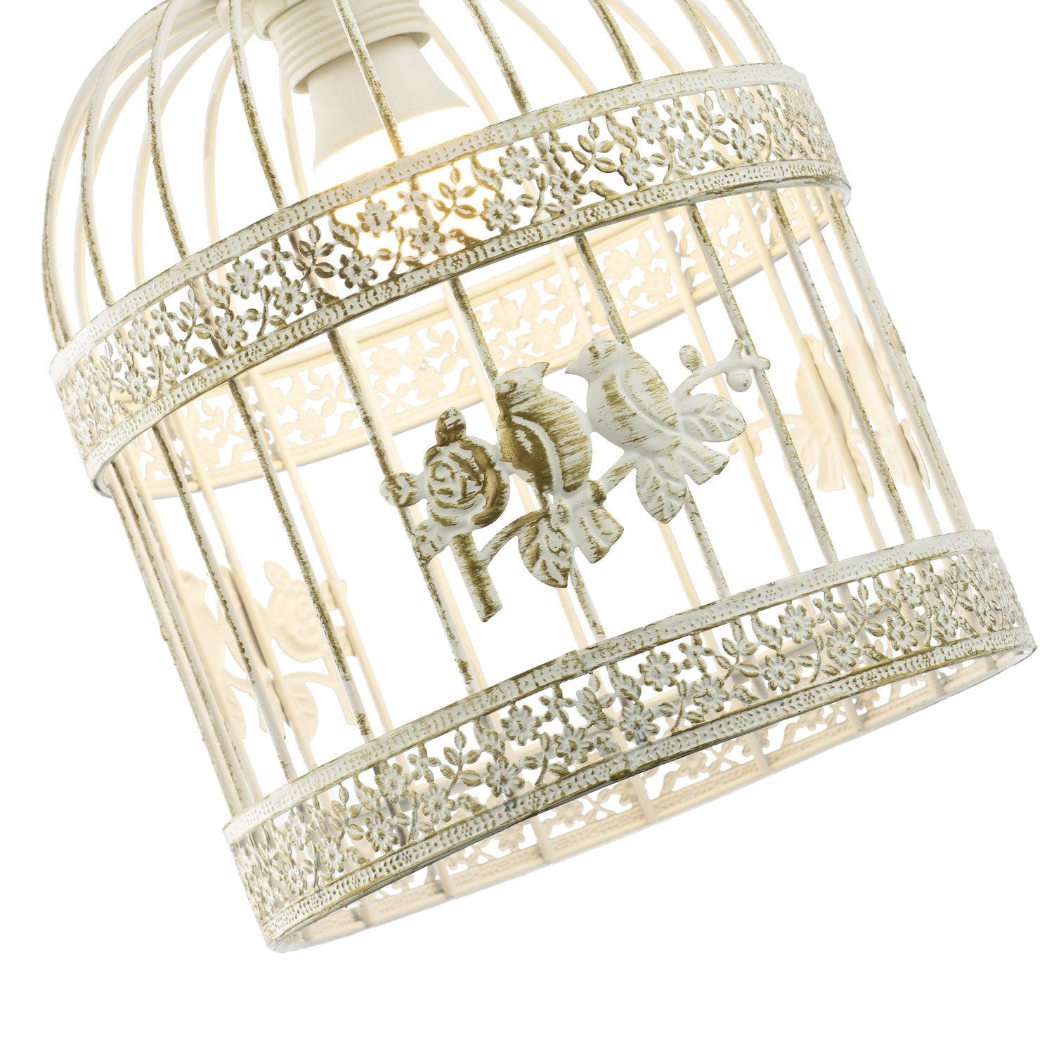 Shabby Chic Brushed Cream and Gold Birdcage Shade with 3D Flowers and Birds Image 2