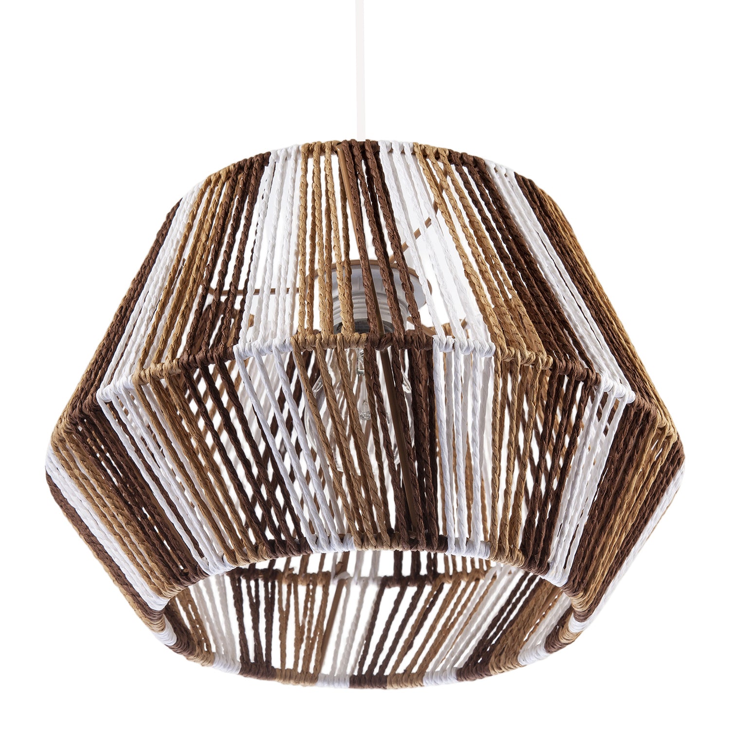 Coastal Twisted Paper Rope Pendant Shade in Brown Tones and White Image 5