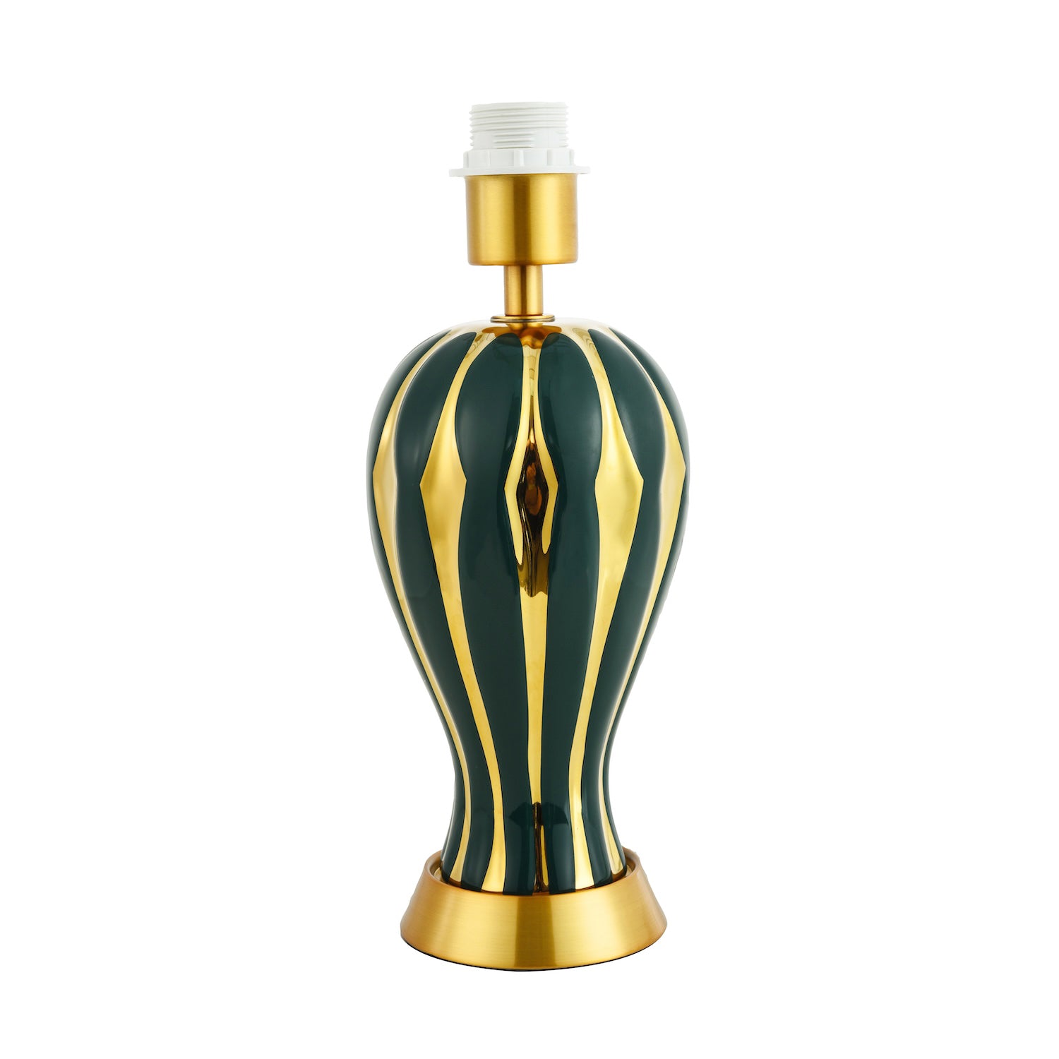 Traditional Glossy Navy Forest Green and Polished Gold Ceramic Table Lamp Base Image 1