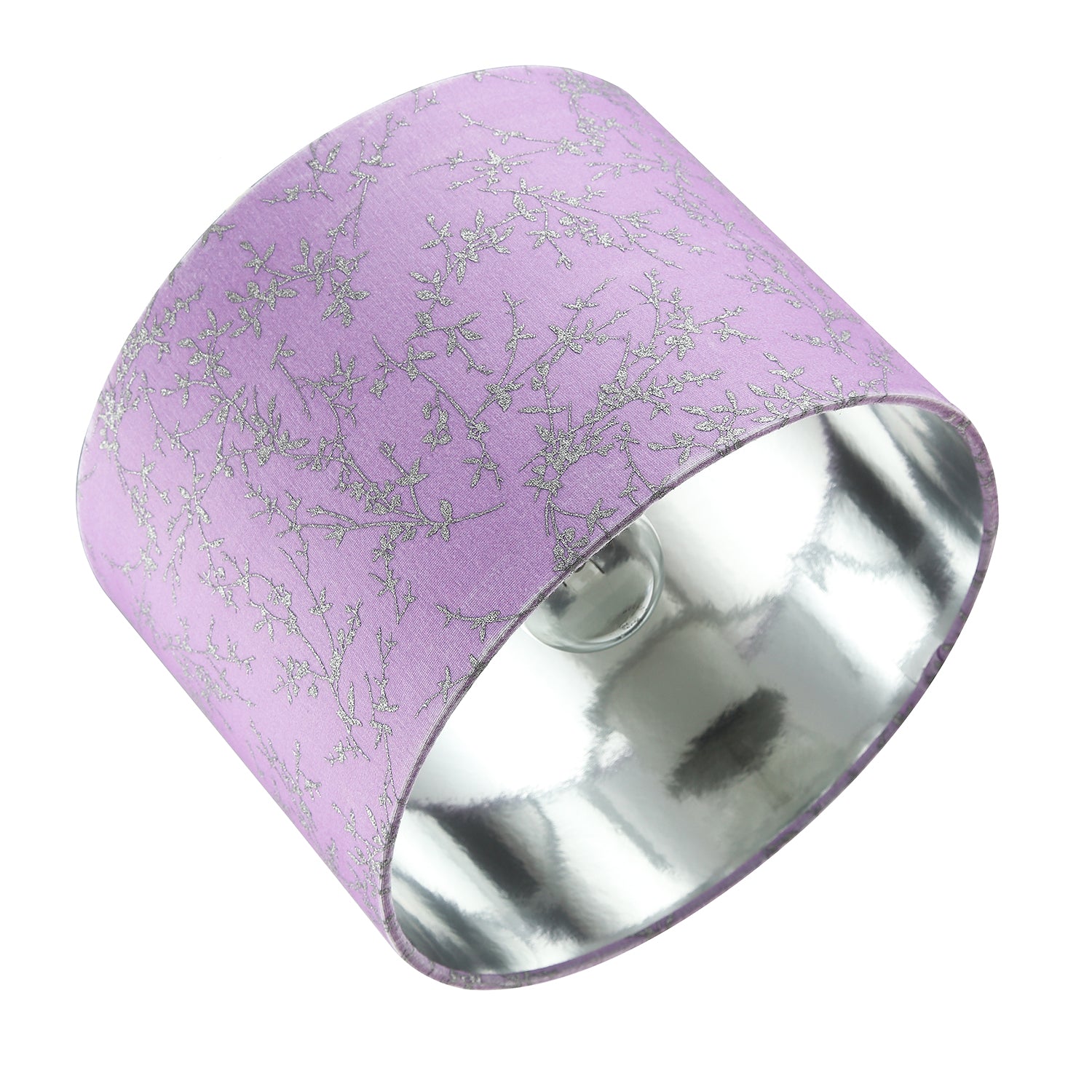 Modern Soft Lilac Cotton Fabric 10" Shade with Silver Foil Floral Decoration Image 5