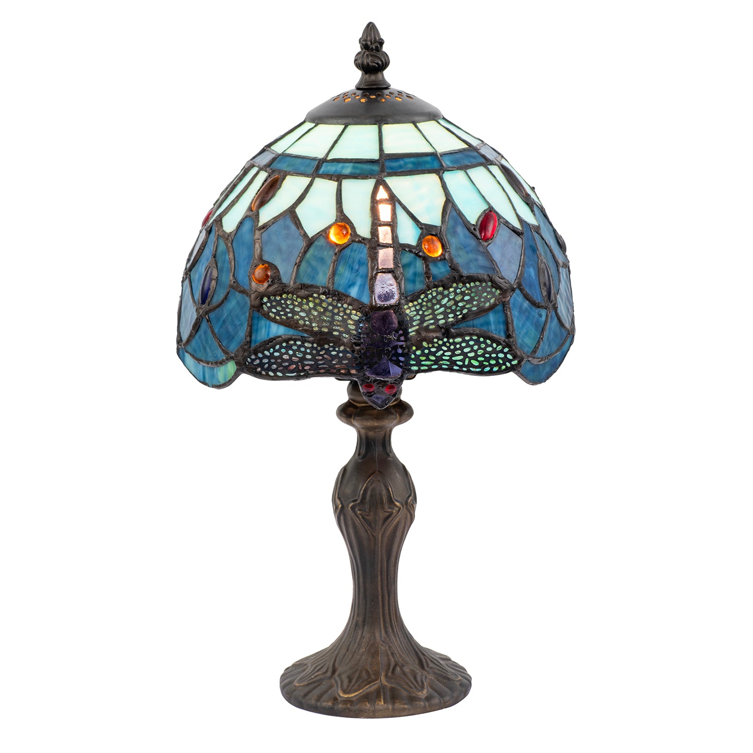 Handmade Midnight and Sky Blue Stained Glass Dragonfly Tiffany Lamp Image 2