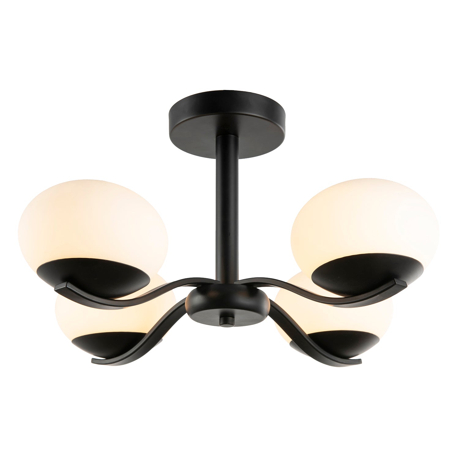 Modern Matte Black Ceiling Light with Four Opal Oval Glass Shades Image 3