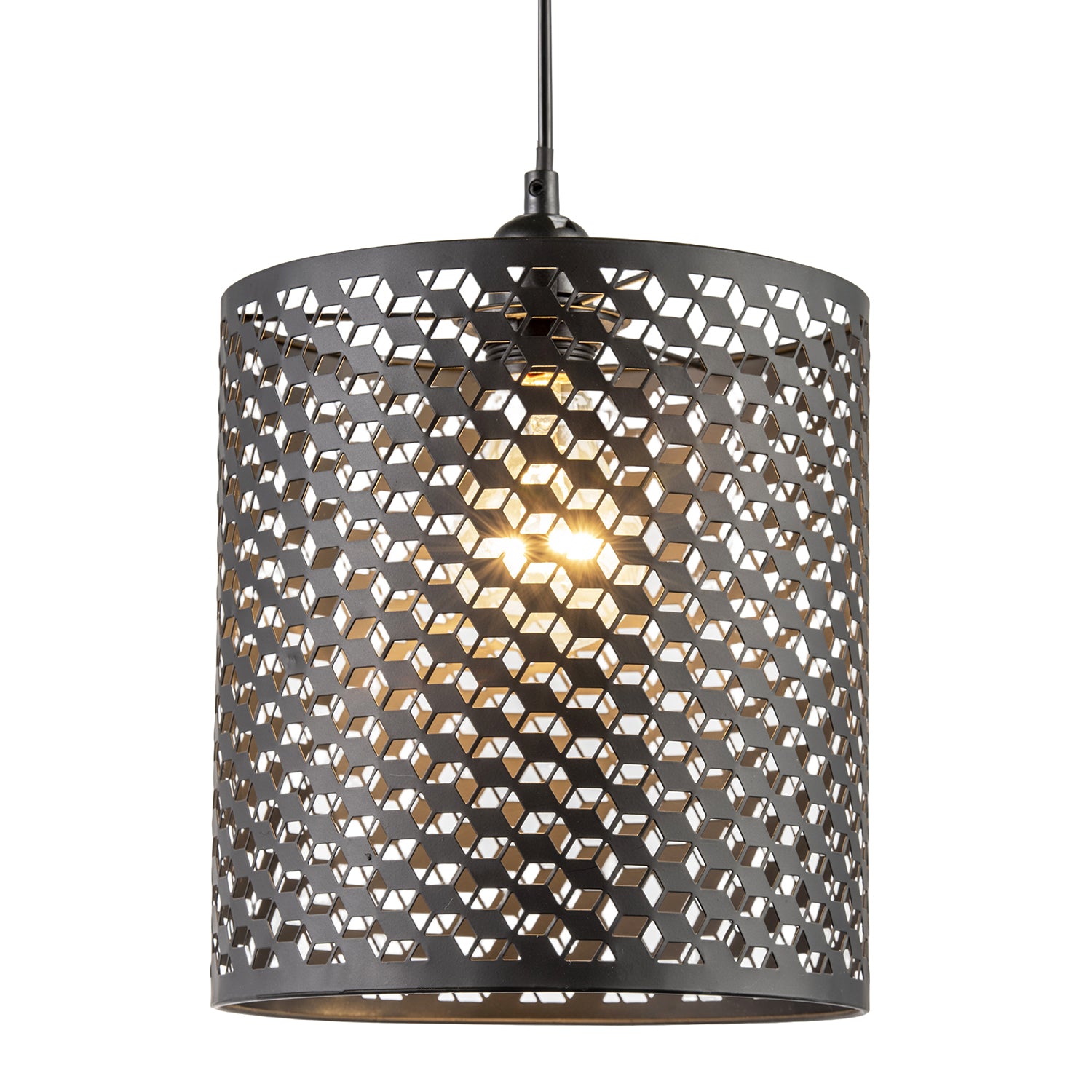 Modern Cylindrical Pendant Light Shade with Repeating Cube Design Image 2