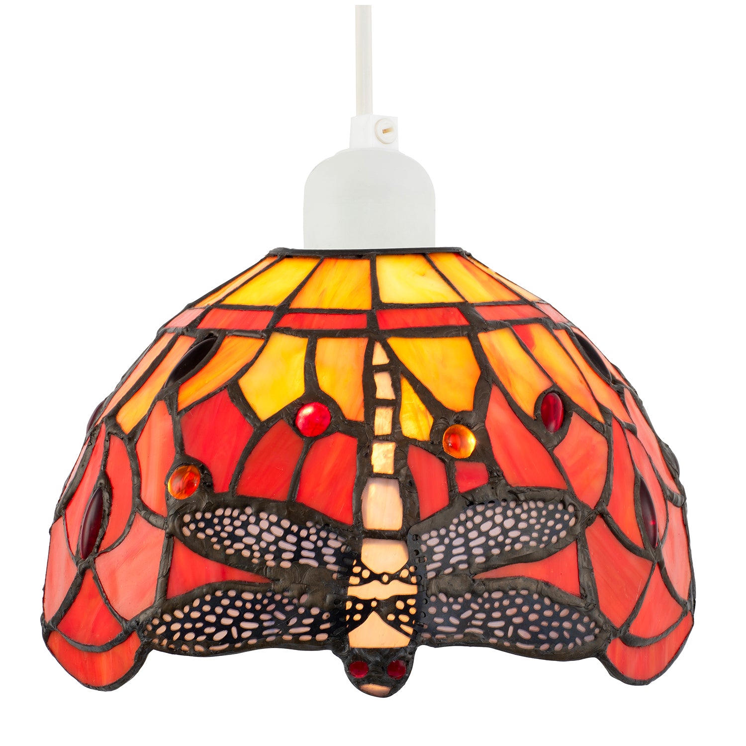 Vivid Orange and Amber Stained Glass Dragonfly Tiffany Pendant Shade Image 3
