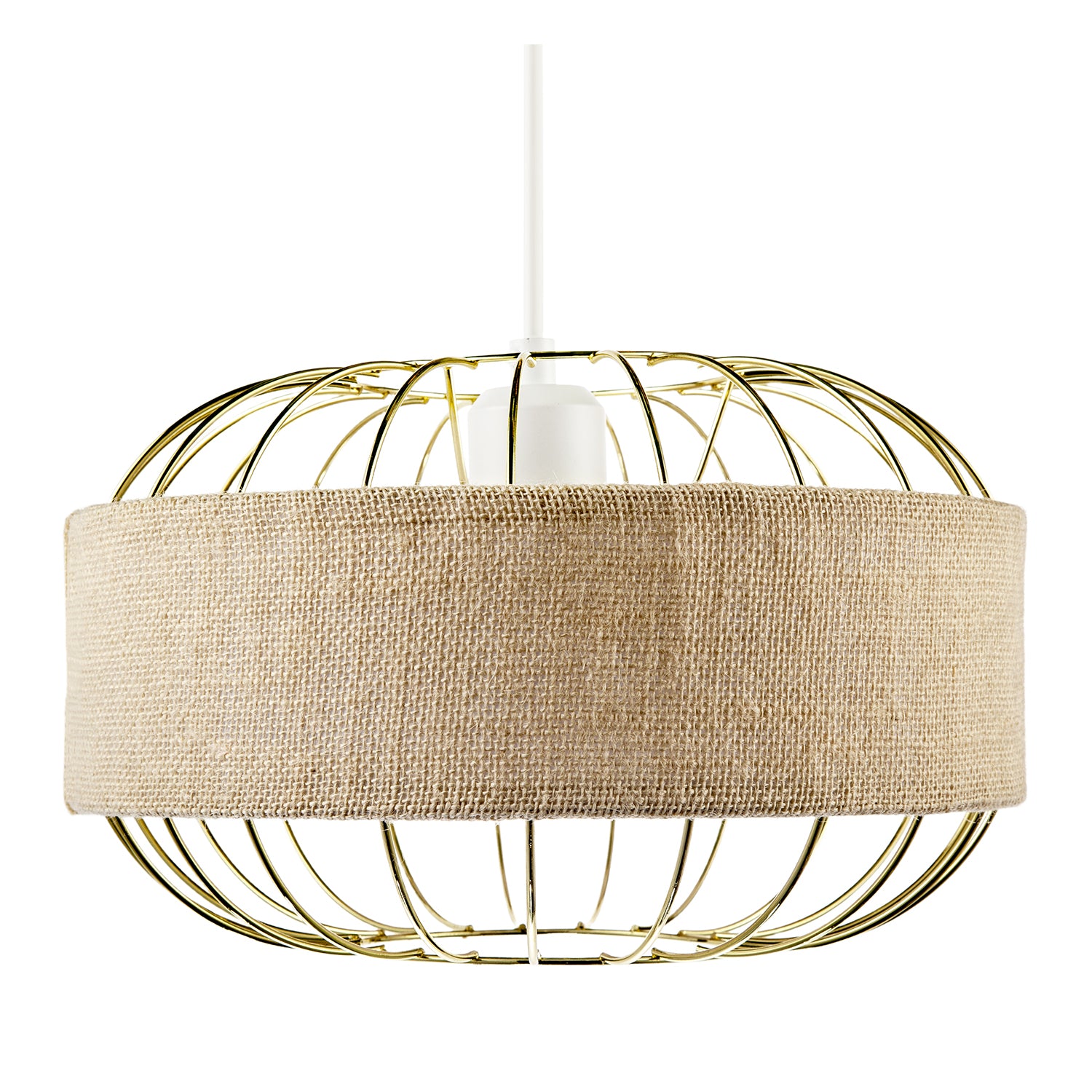 Unique Pendant Shade with Gold Metal Wire Frame and Linen Fabric Band Image 5
