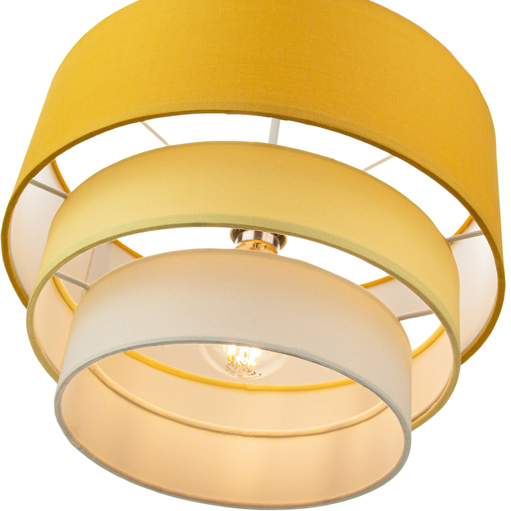 Contemporary Round Triple Tier Ochre/Mustard Cotton Fabric Pendant Light Shade Image 4