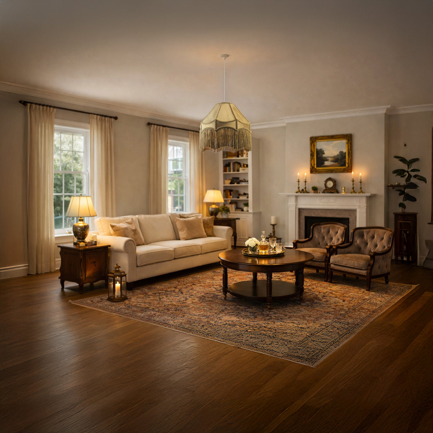 Traditional Victorian Empire 40cm Shade in Olive Green with Tassels Image 6