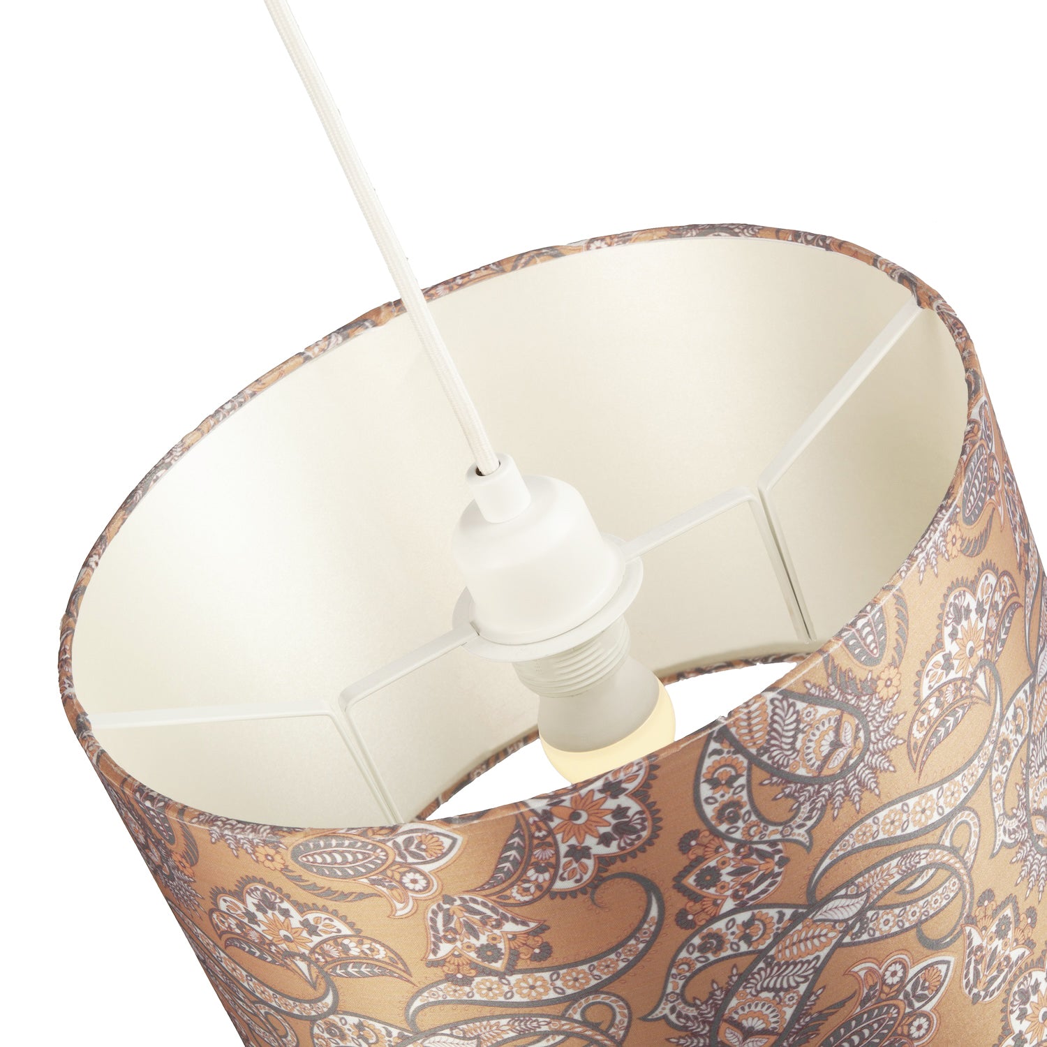 Oriental Ethnic Print Satin Fabric Lamp Shade in Pale Orange with Cream Inner Image 5