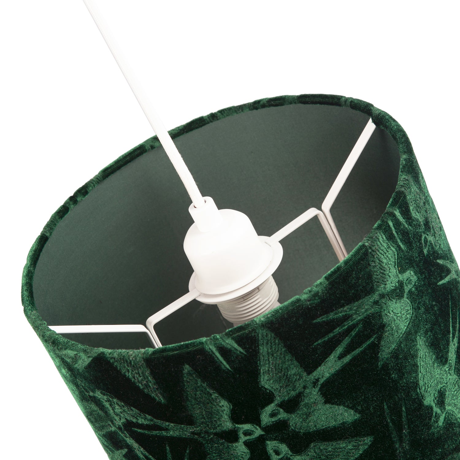 Bird Decorated Dark Forest Green Velvet Fabric Lamp Shade with Inner Lining Image 5