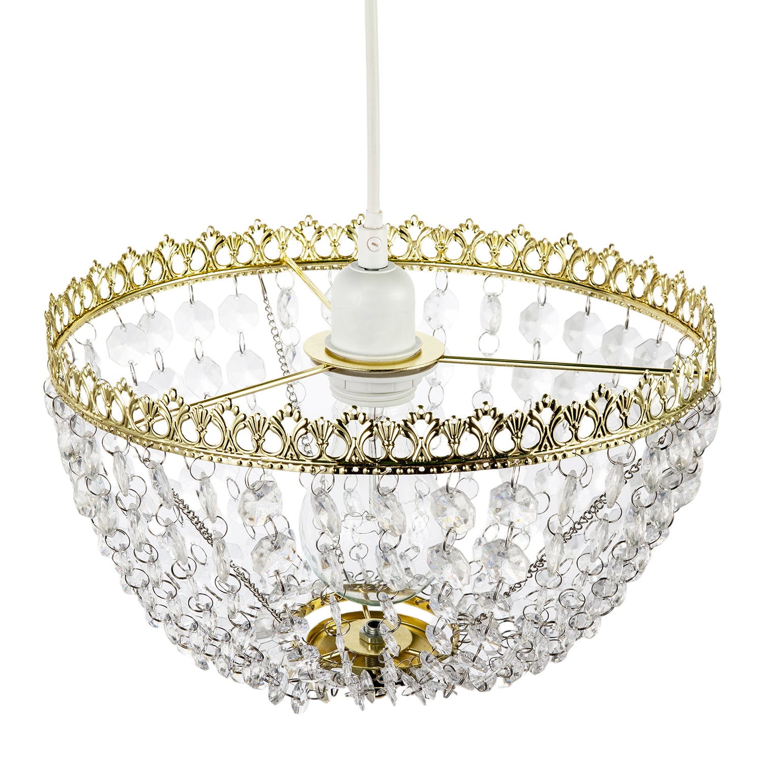 Circular Crown Pendant Shade in Polished Gold with Clear Acrylic Beads Image 4