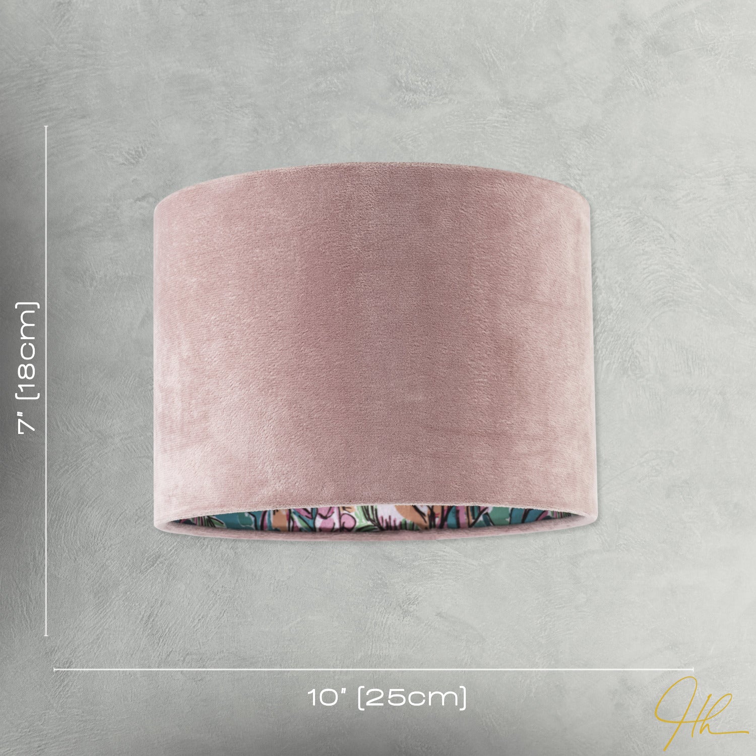 Rose Pink Velvet Drum Lamp Shade with Inner Watercolour Floral Pattern Image 7
