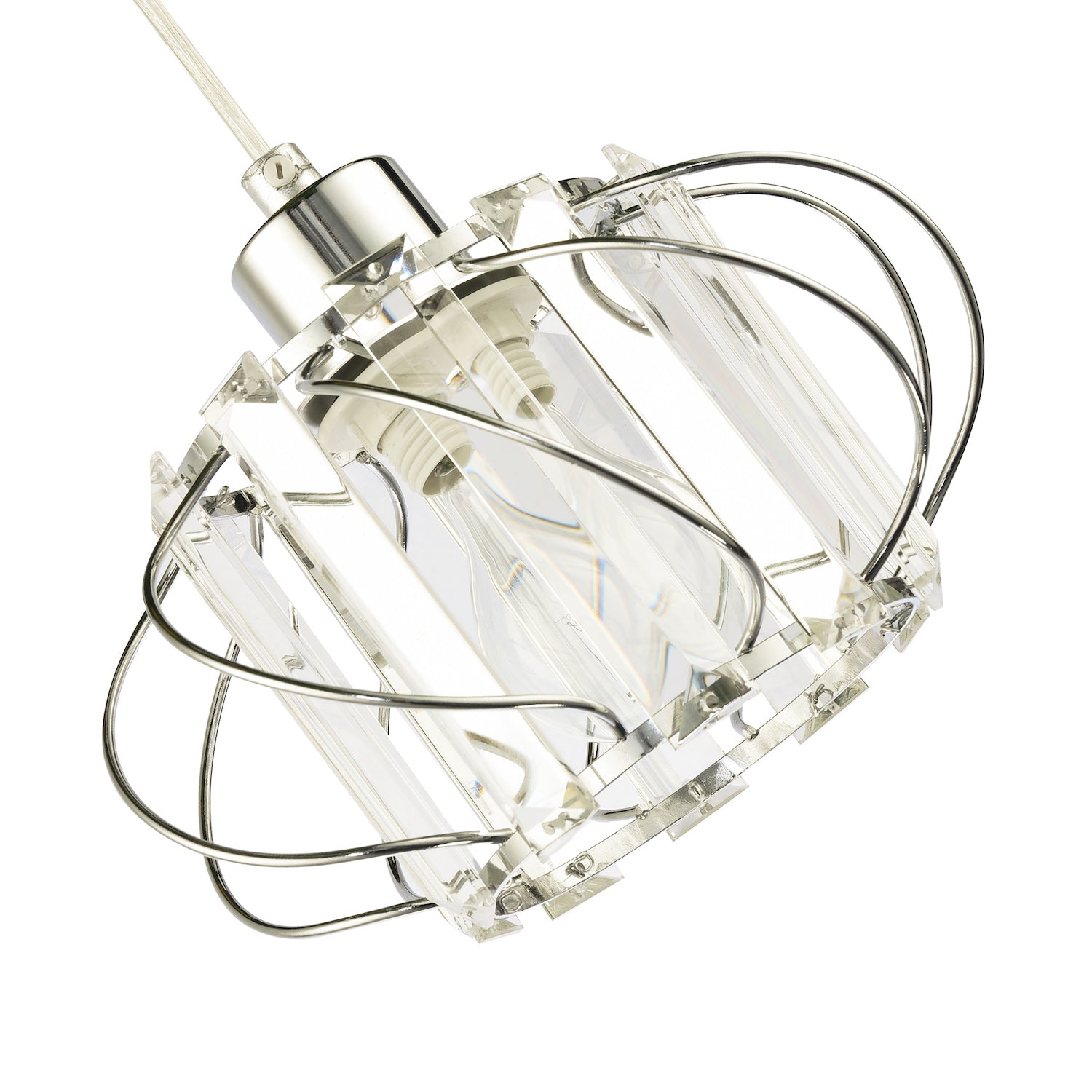 Modern Pendant Lamp Shade with Clear Acrylic Rectangular Prims and Chrome Frame Image 4