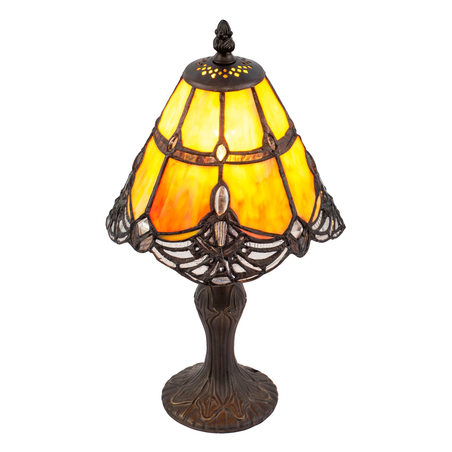 Quirky and Petite Orange Stained Glass Tiffany Lamp with Clear Beads Image 3