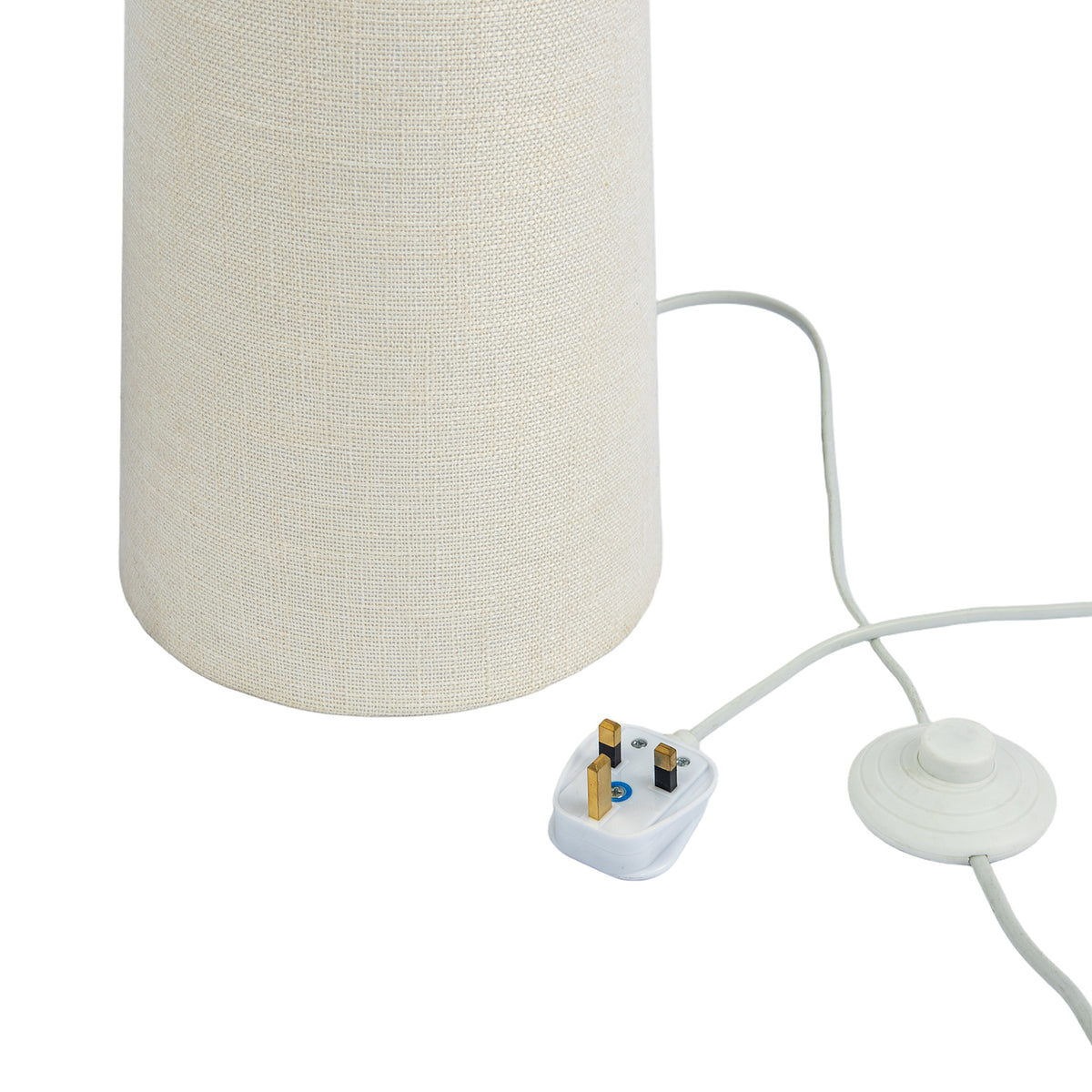 Modern Soft Cream Linen Fabric Floor Lamp with Drum Shade and Base Image 5