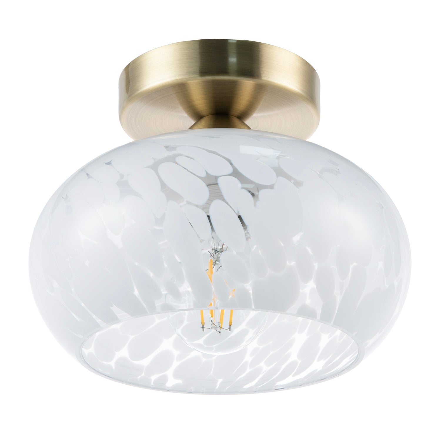 Antique Brass Ceiling Light Fitting with White Snowflake Glass Shade Image 4