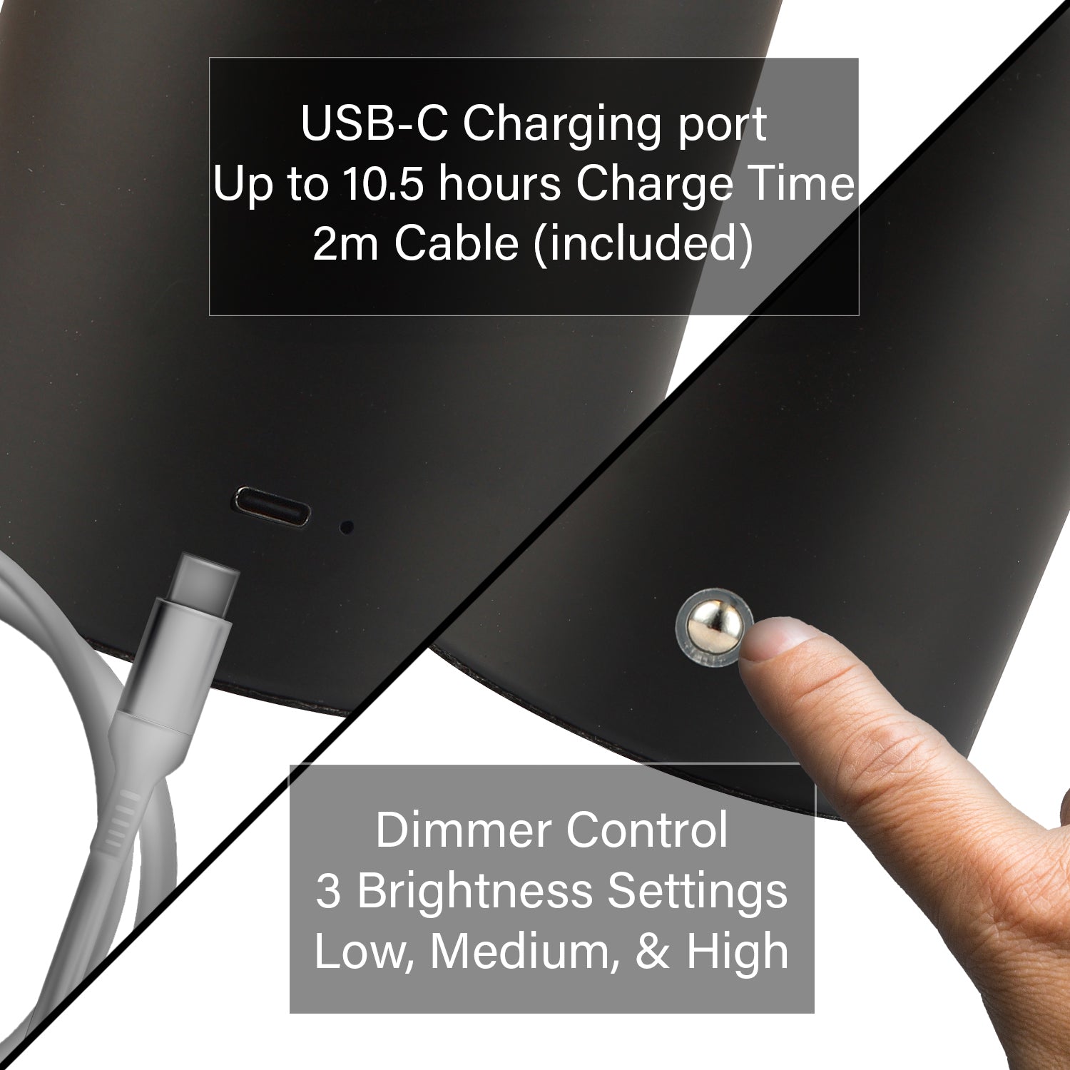Modern Rechargeable Can-Style Table Lamp in Matte Black with Touch Dimmer Button Image 6