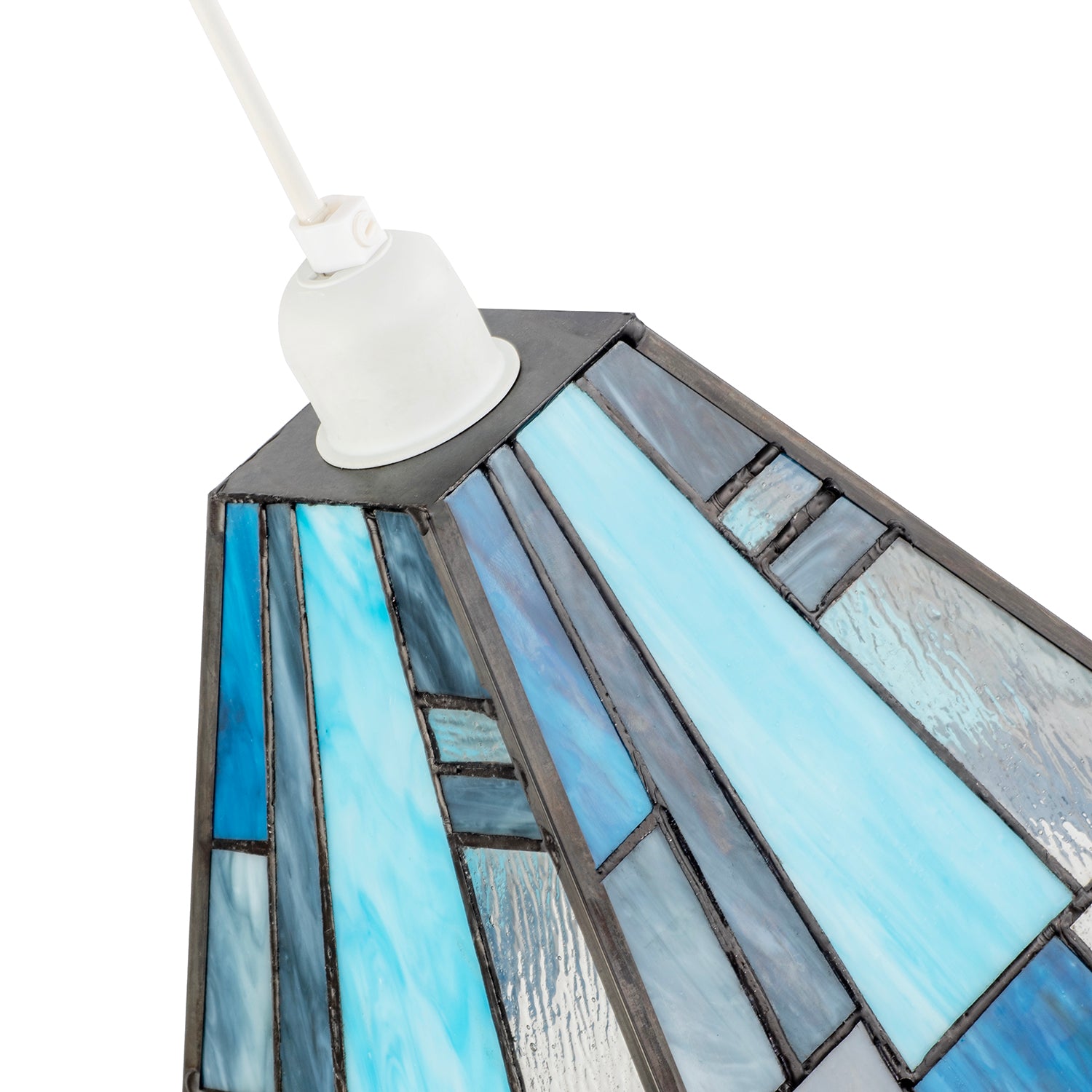 Art Deco Tiffany Pendant Lighting Shade with Pale and Navy Blue Panels Image 3