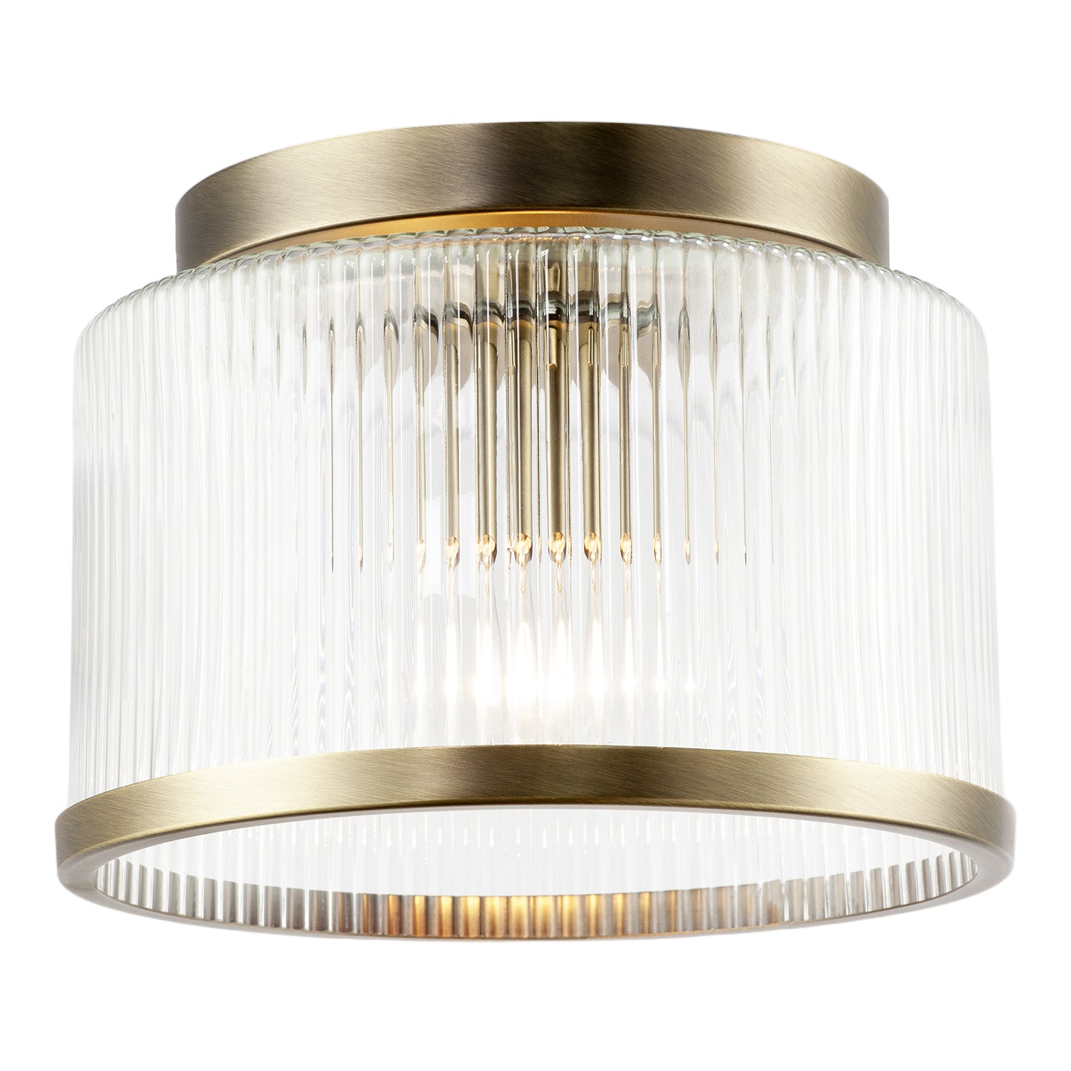 Antique Brass Bathroom Ceiling Light with Clear Ribbed Glass Shade Image 2