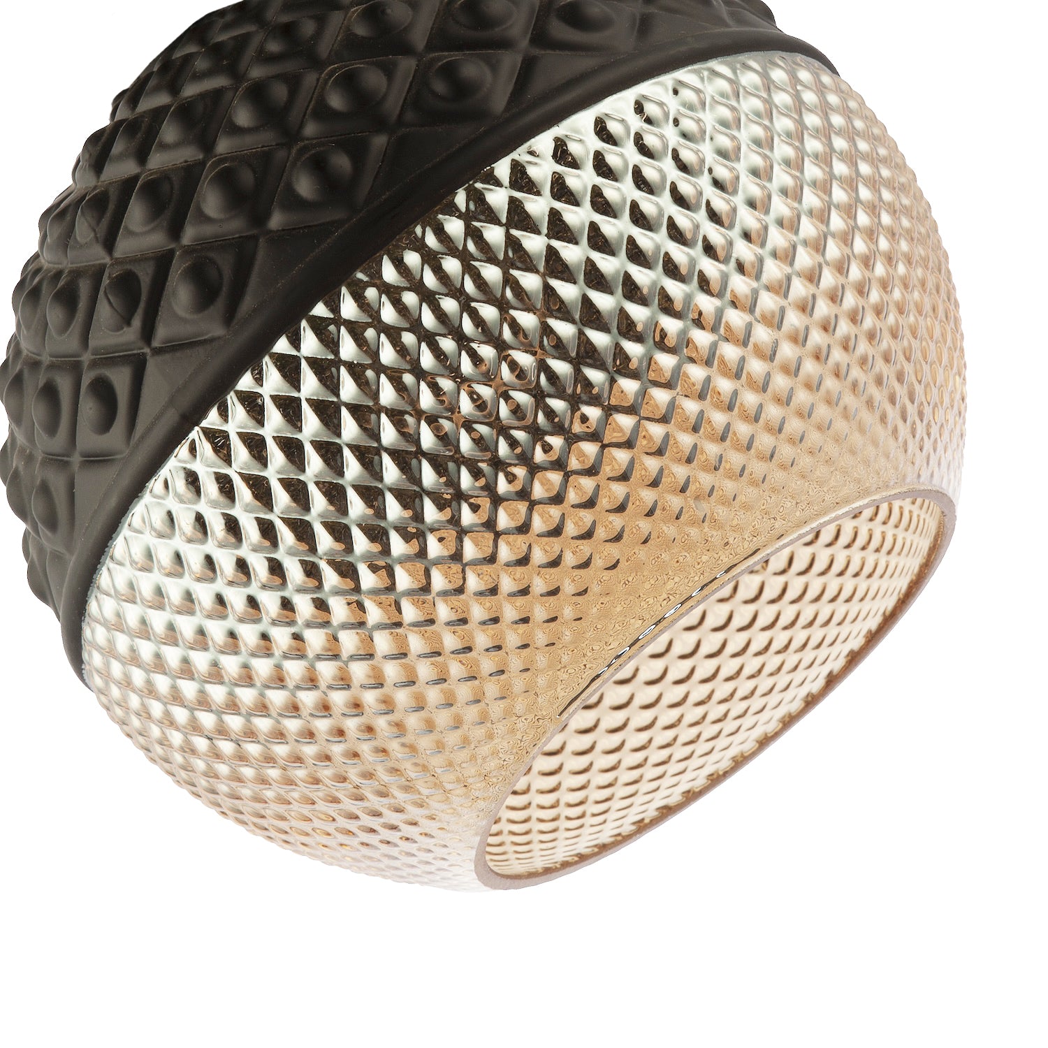 Unique Spherical Pendant Light Shade in Matte Black and Dimpled Golden Glass Image 4