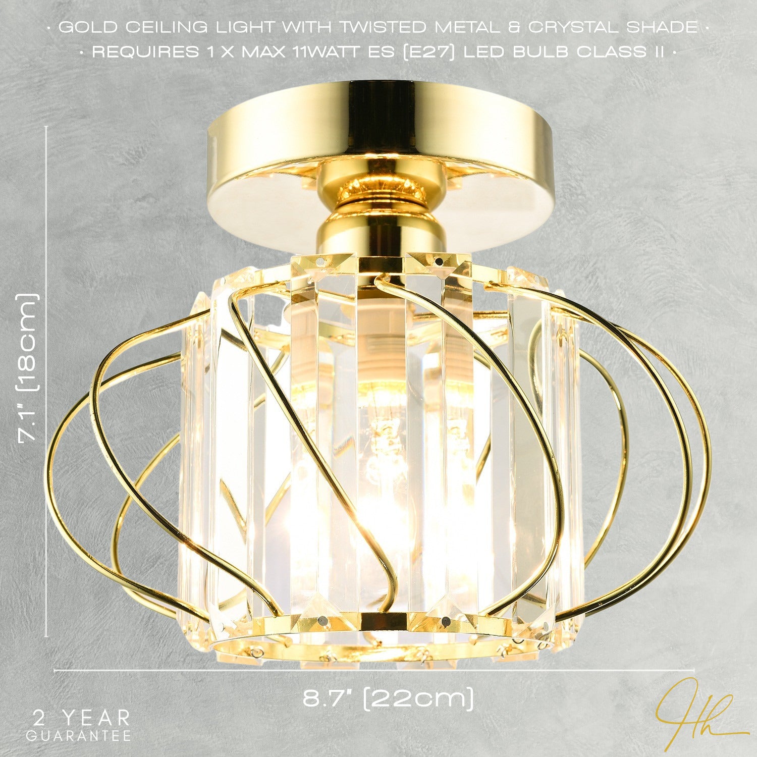 Modern Polished Gold Ceiling Light Fitting with Clear Crystal Glass Image 7