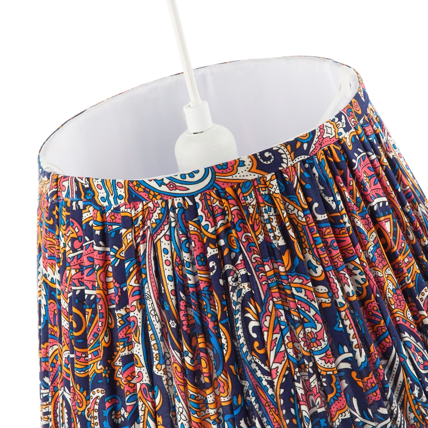 Colourful Pleated Cotton Fabric Lamp Shade with Ornate Floral Design Image 5
