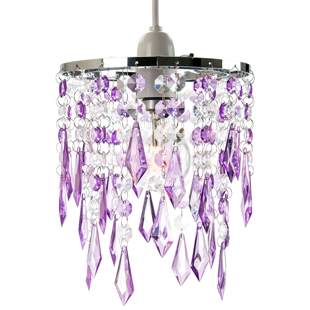 Modern Waterfall Design Pendant Shade with Clear/Purple Acrylic Drops and Beads Image 1