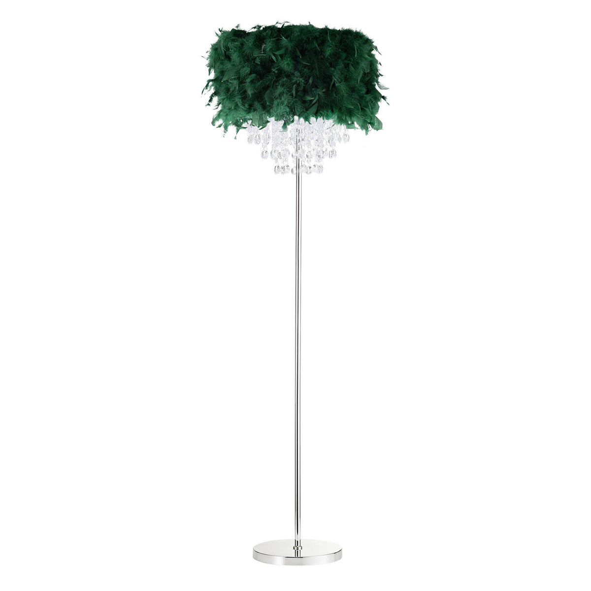 Chandelier Style Forest Green Feather Floor Lamp Waterfall Drops