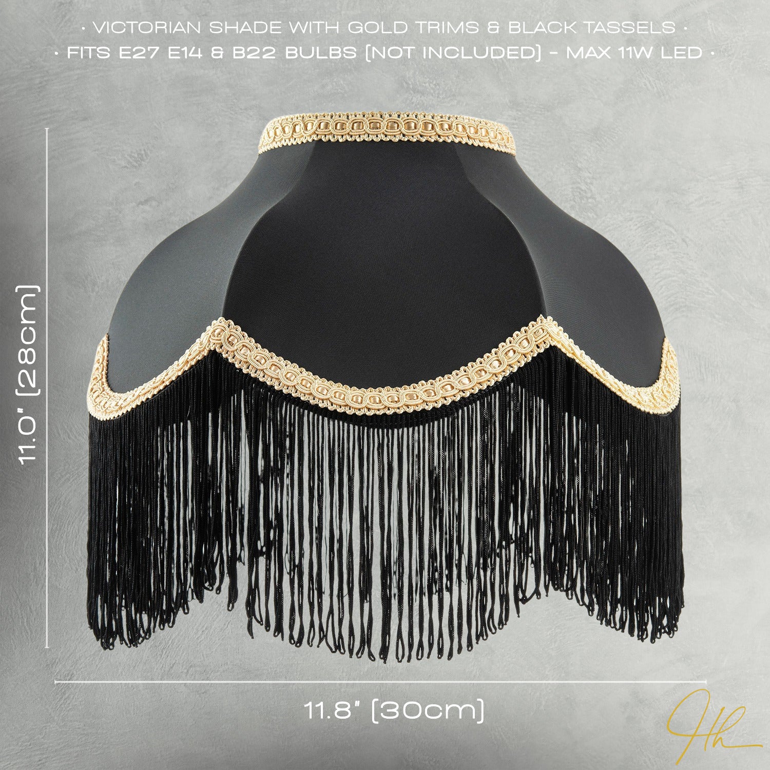 Victorian Designed Empire Lampshade in Black Faux Silk with Gold Trims Image 7