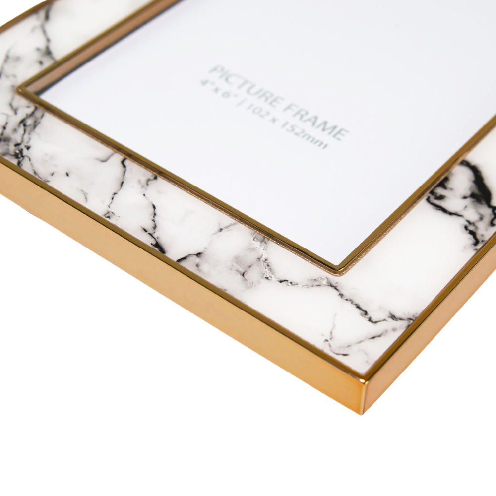 Modern Designer White Marble Print 4x6 Frame with Clear Enamel and Gold Metal Image 5