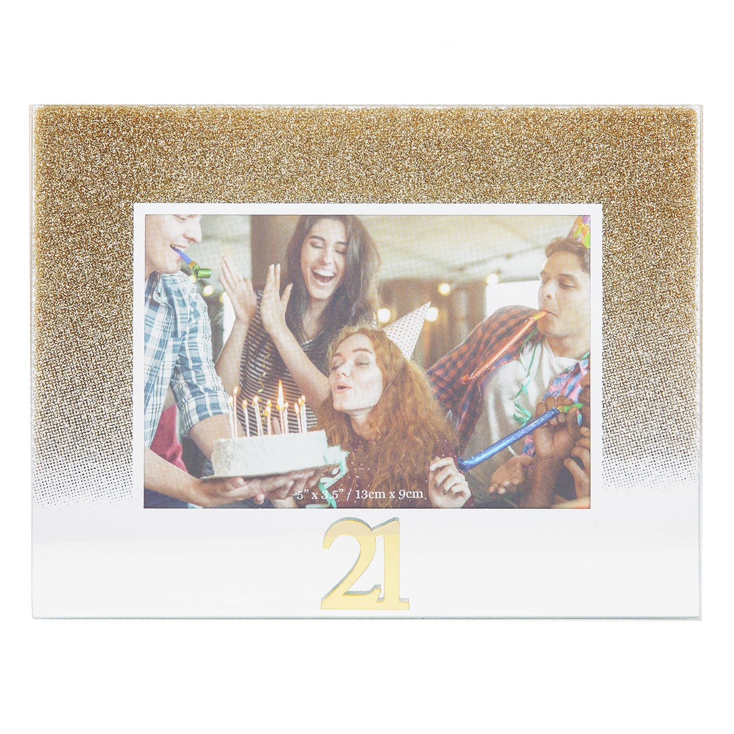 Gold Glitter 21st Birthday Glass Picture Frame with Acrylic Letters - 5" x 3.5" Image 1