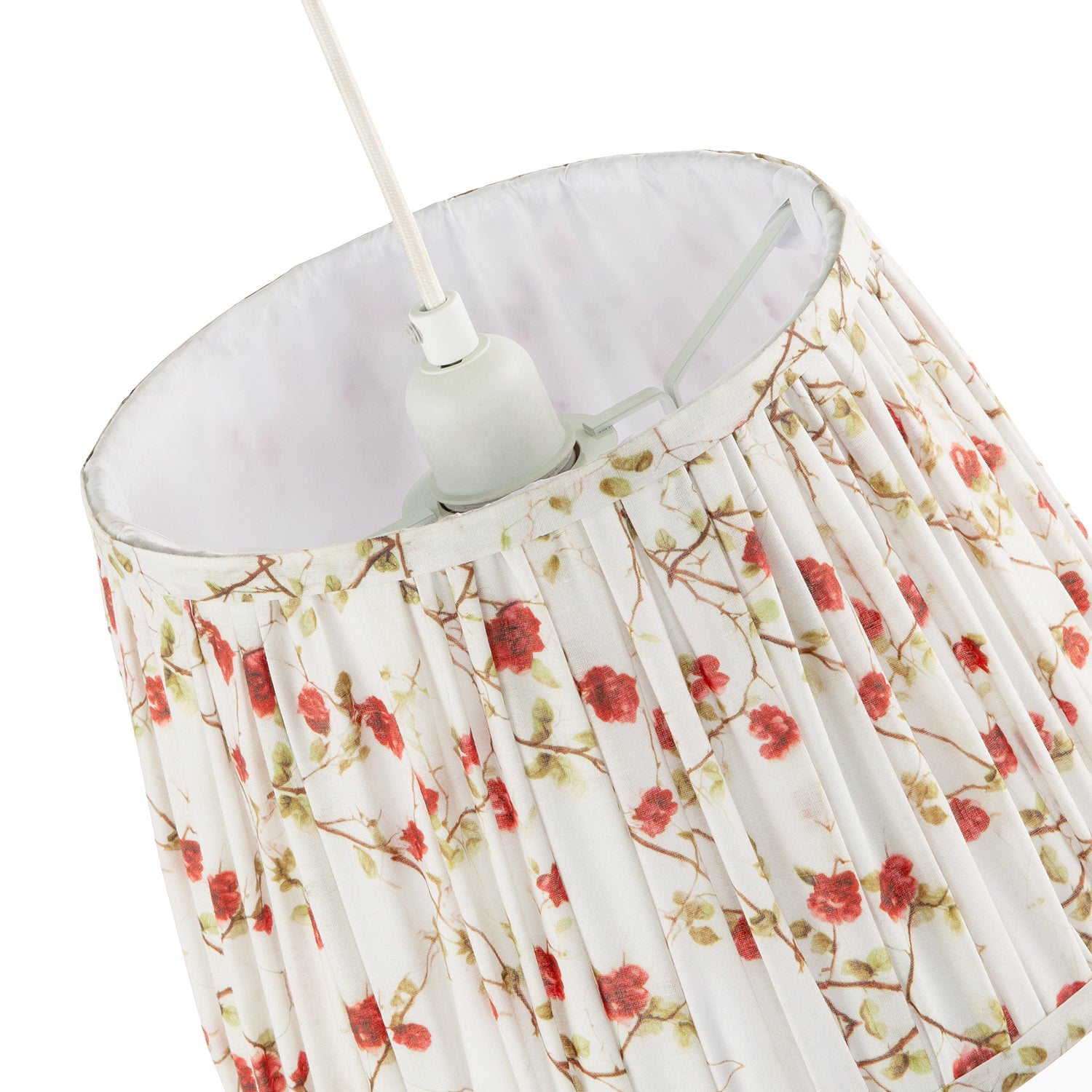 Traditional Red and Green Floral Cotton Fabric Pleated Lamp Shade Image 3