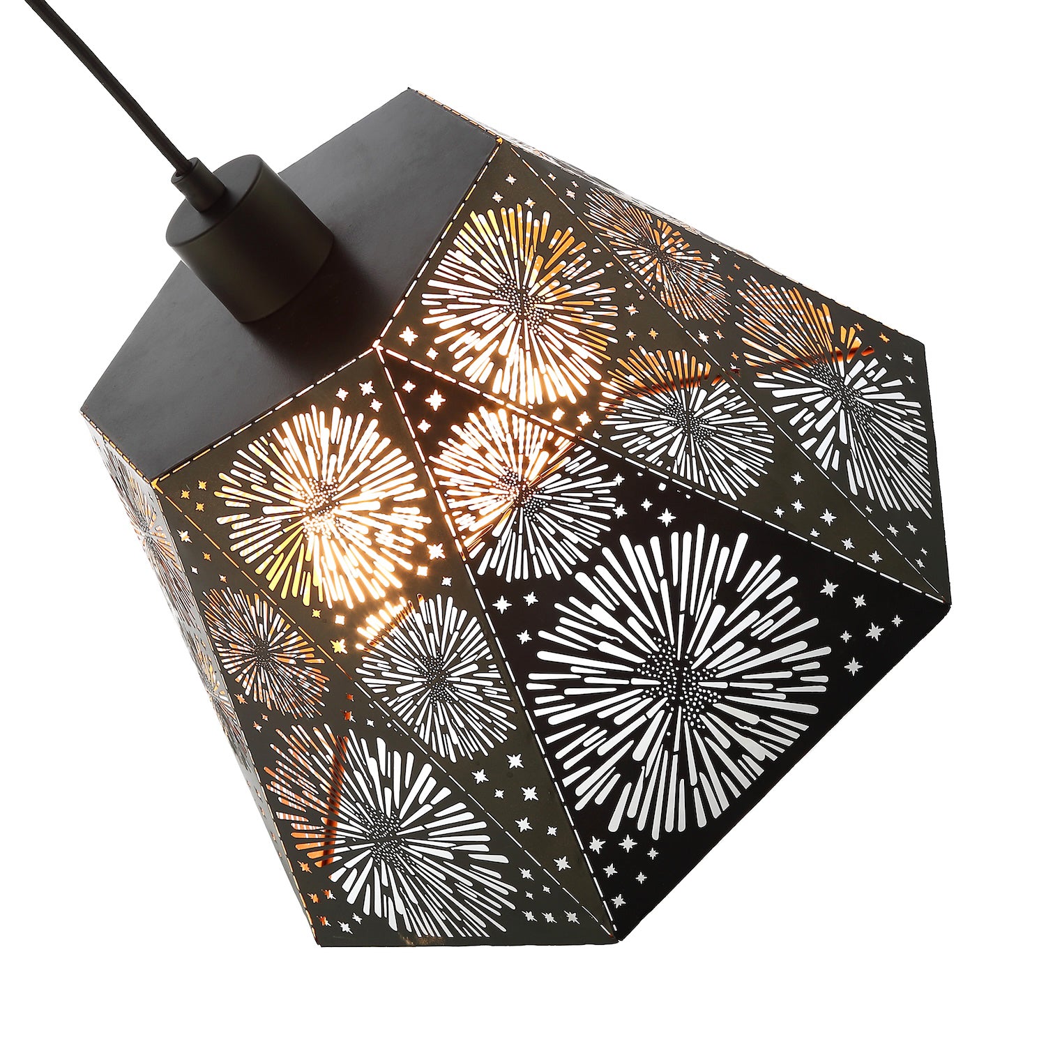 Designer Hexagonal Pendant Lamp Shade in Matte Black with Starburst Shapes Image 3