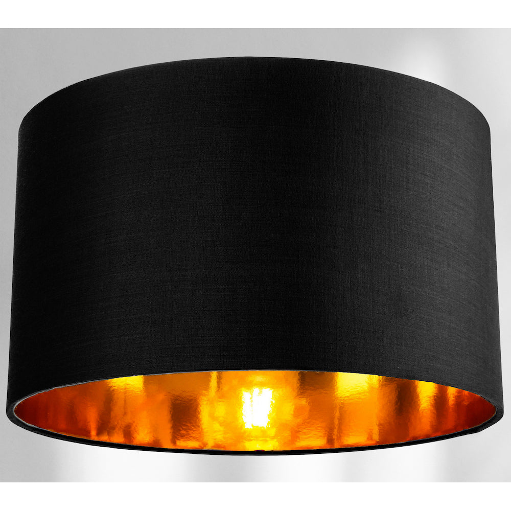 Contemporary Black Cotton 14" Table/Pendant Lamp Shade with Shiny Golden Inner Image 2